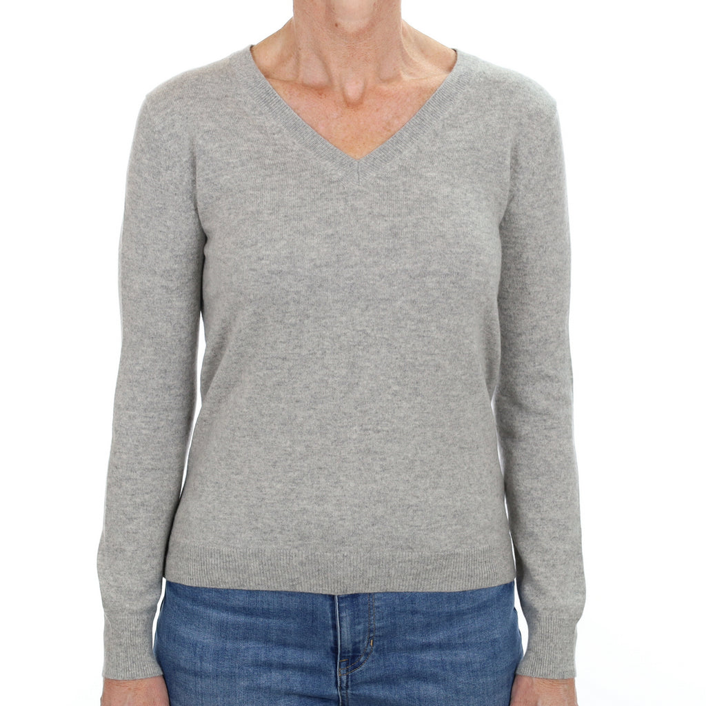 Smoke Grey Cashmere V Neck Jumper Small