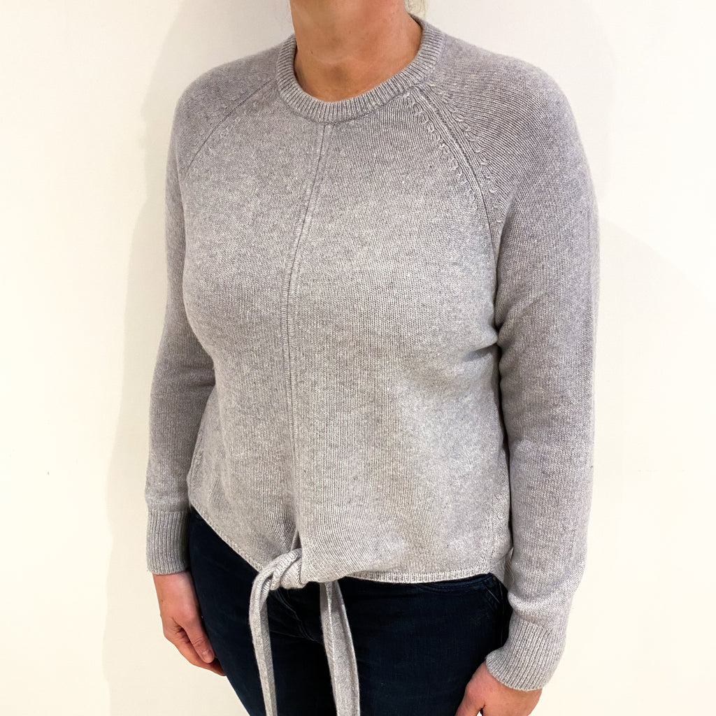 Smoke Grey Cashmere Tie Front Crew Neck Jumper Large