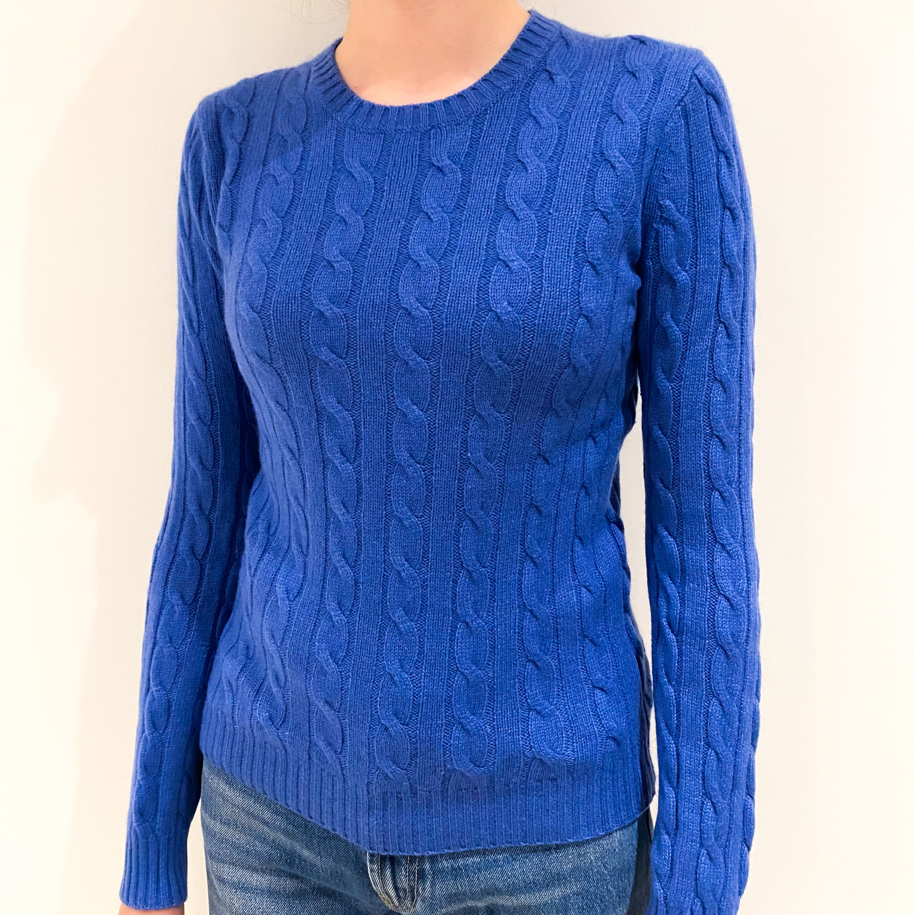 Air Force Blue Cable Knit Cashmere Crew Neck Jumper Extra Small