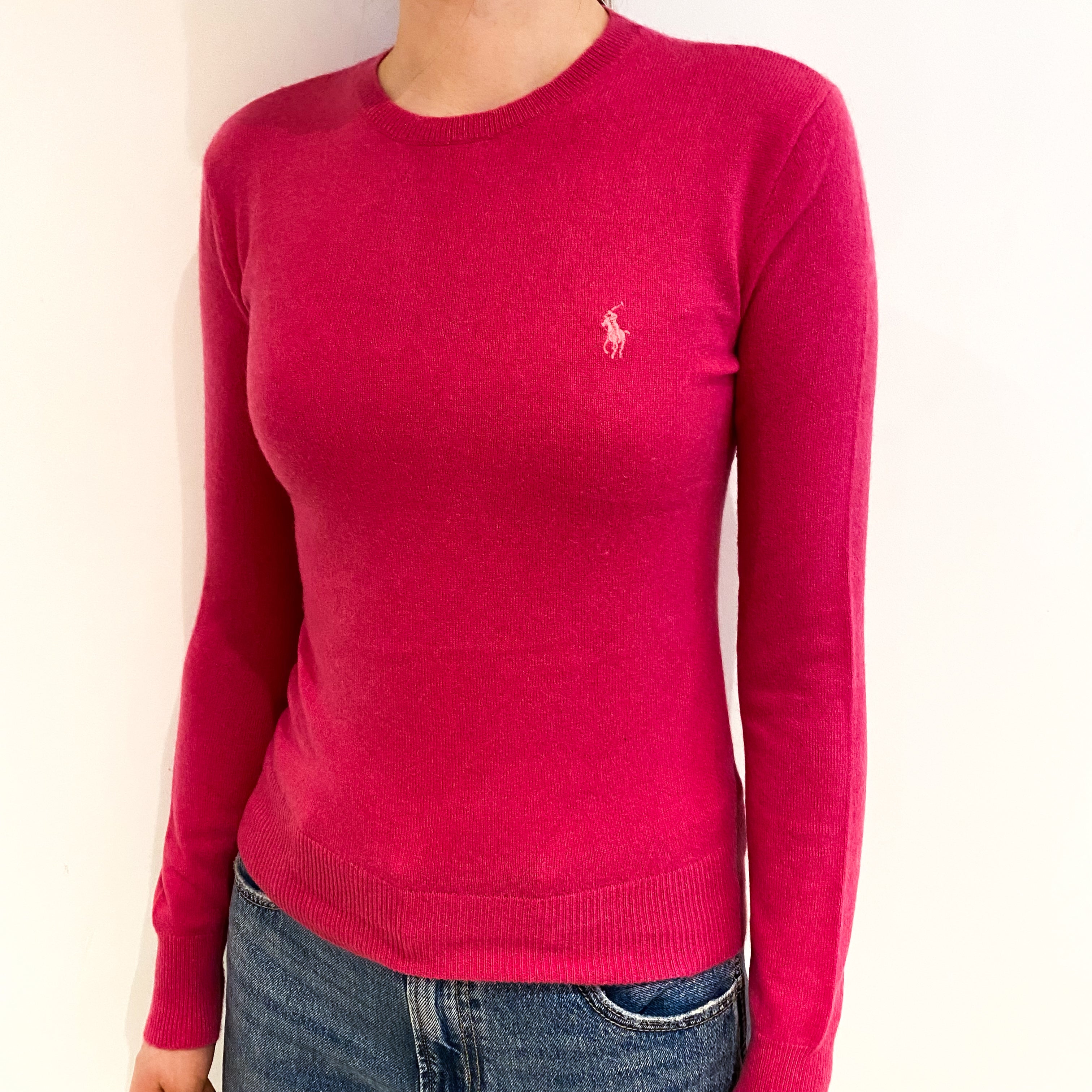 Ralph Lauren Raspberry Pink Cashmere Crew Neck Jumper Extra Small
