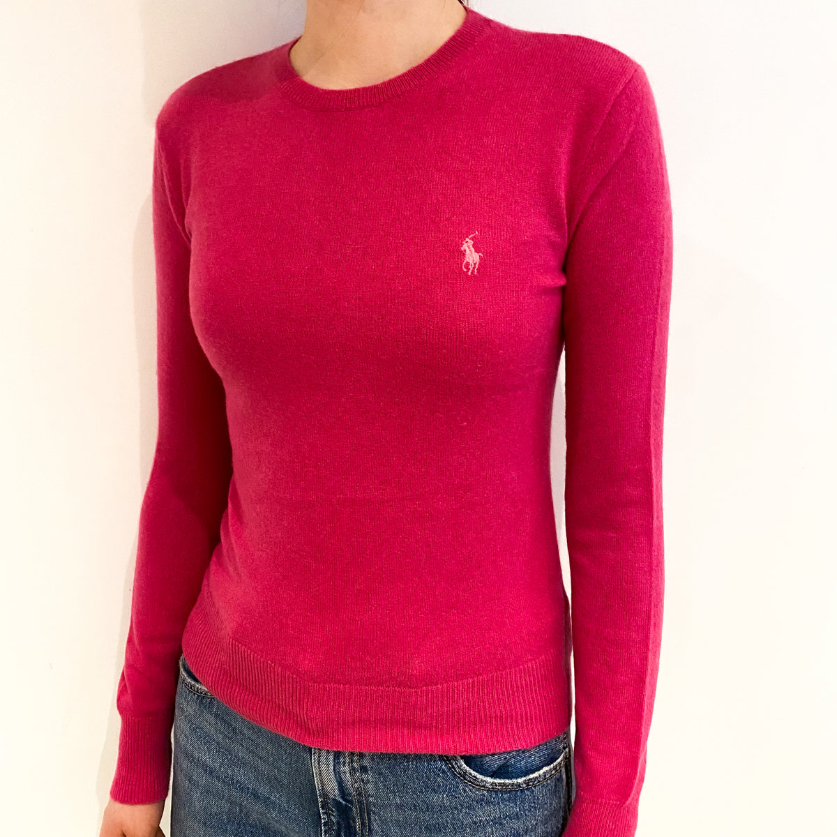 Ralph Lauren Raspberry Pink Cashmere Crew Neck Jumper Extra Small