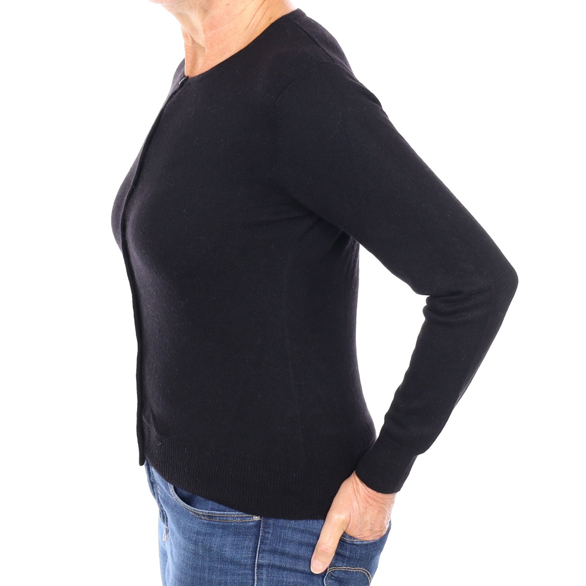 Black Cashmere Crew Neck Cardigan Medium