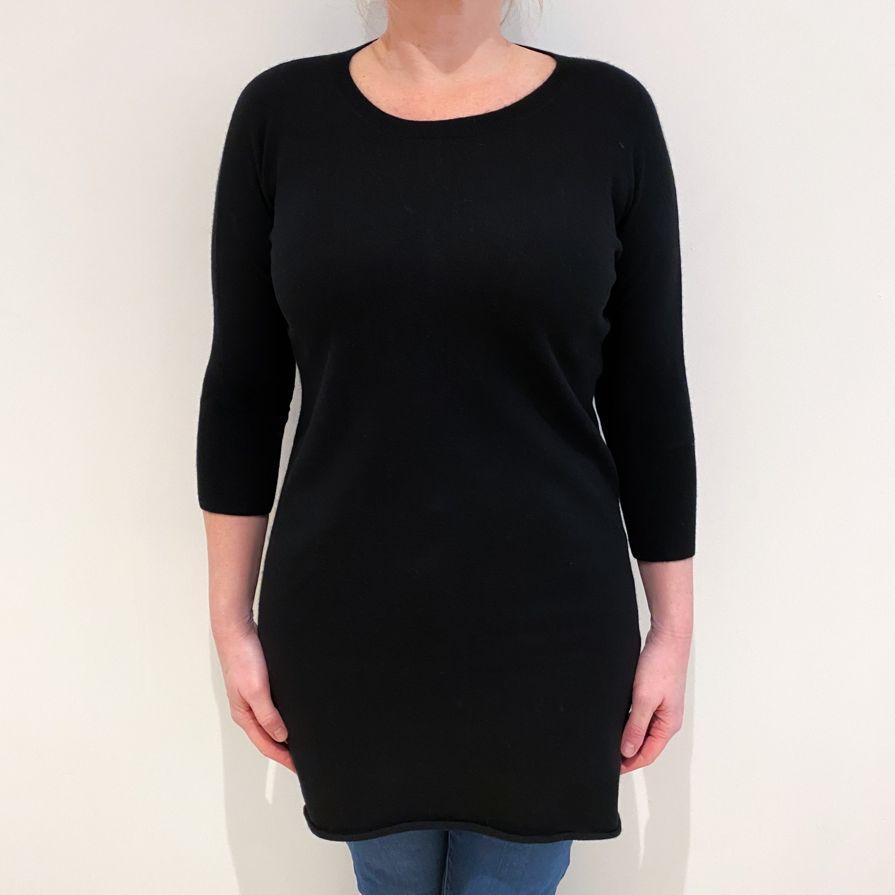 Black 3/4 Sleeve Cashmere Crew Neck Dress Large