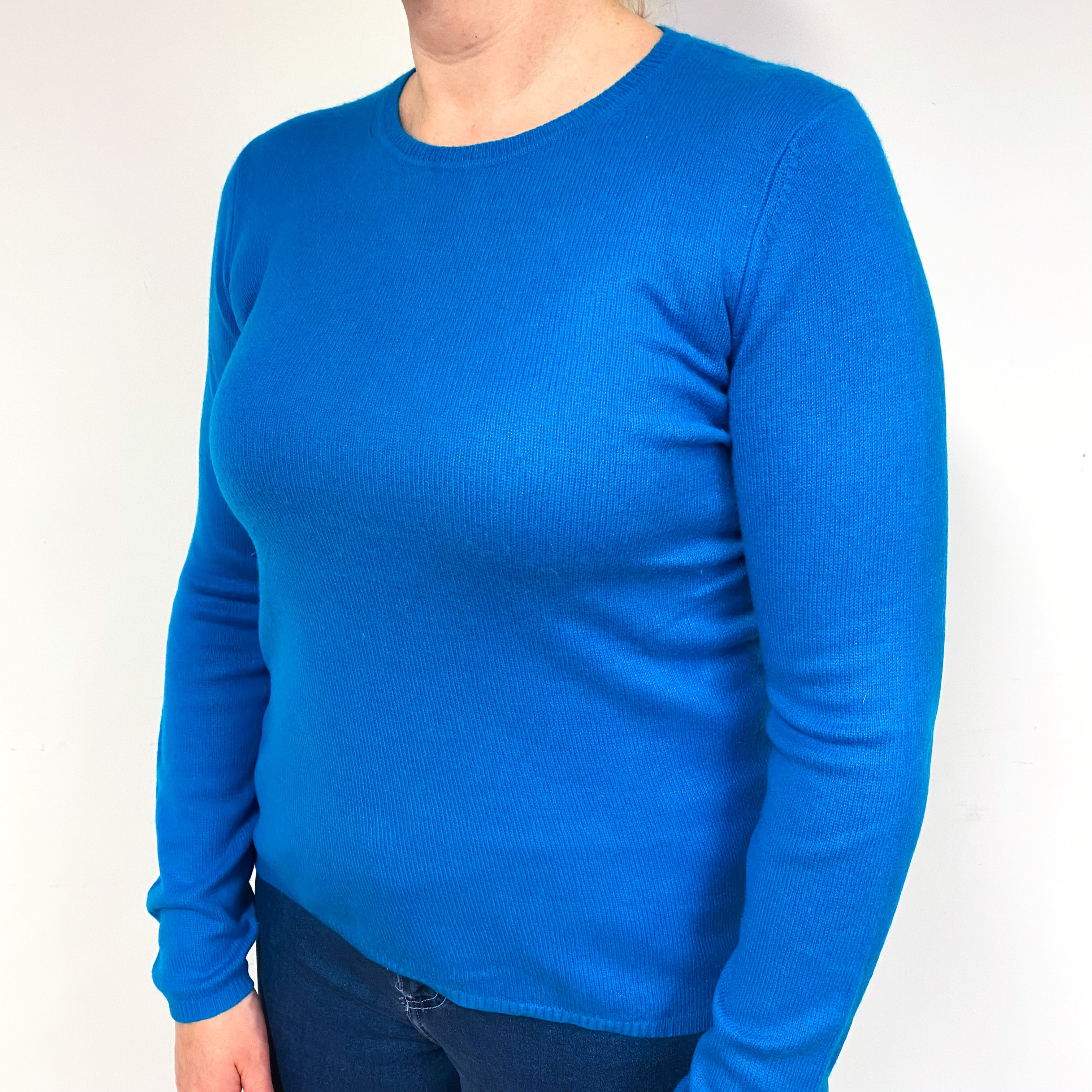 Turquoise Blue Lightweight Cashmere Crew Neck Jumper Large