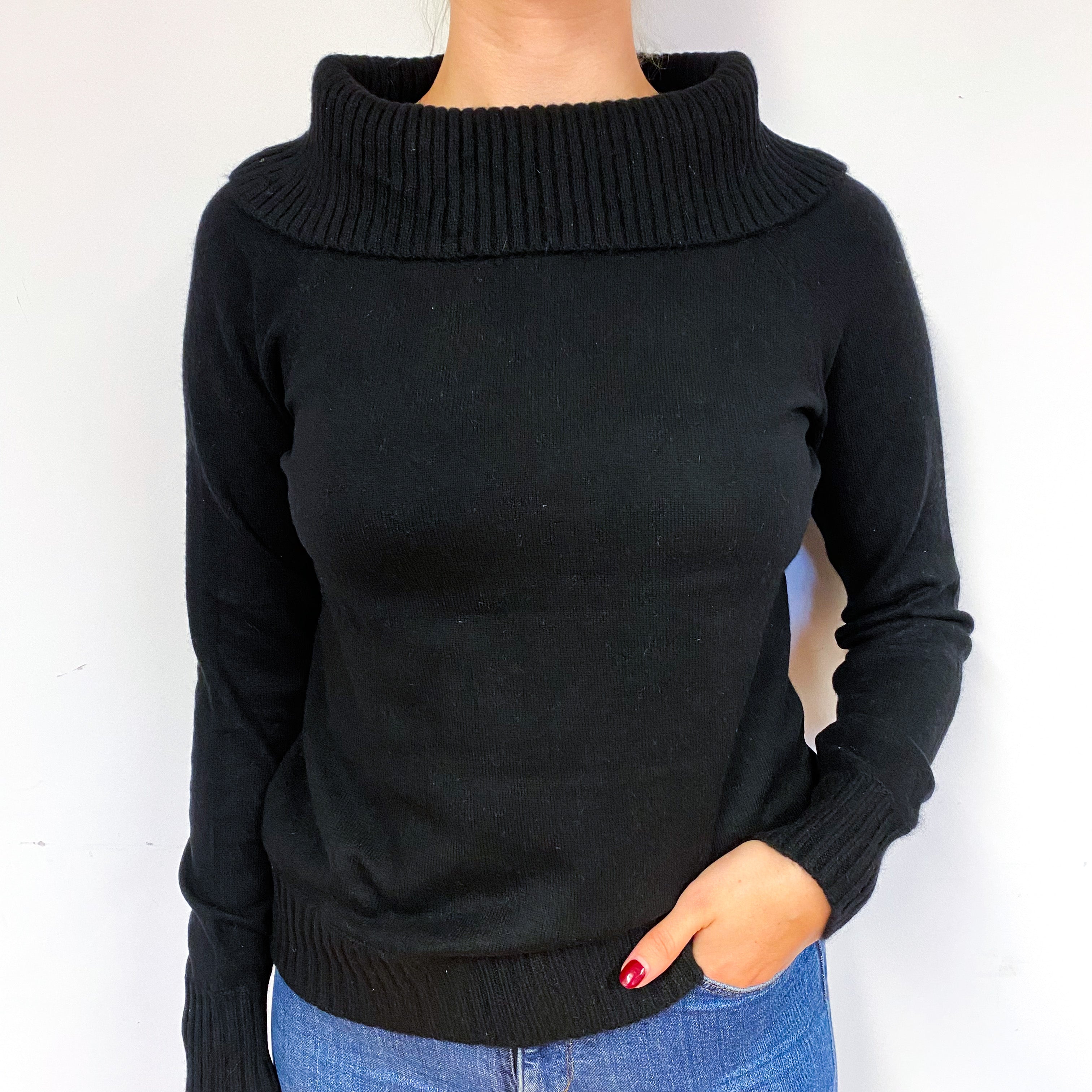 Black Cashmere Roll Neck Jumper Small