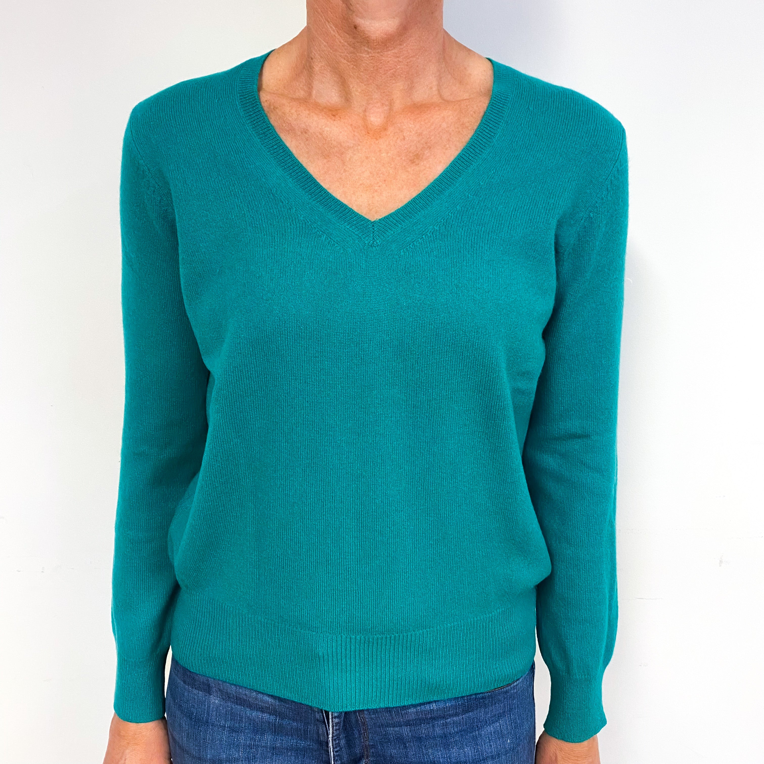 Teal Green Cashmere V-Neck Jumper Medium