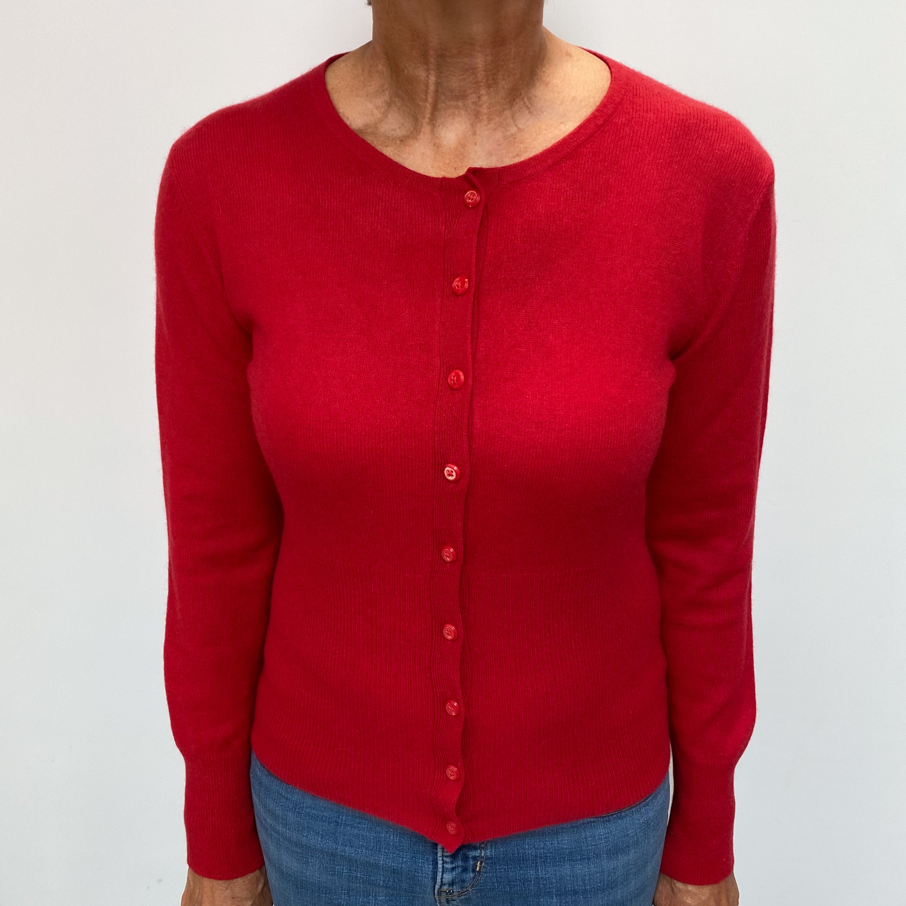 Berry Red Cashmere Crew Neck Cardigan Medium