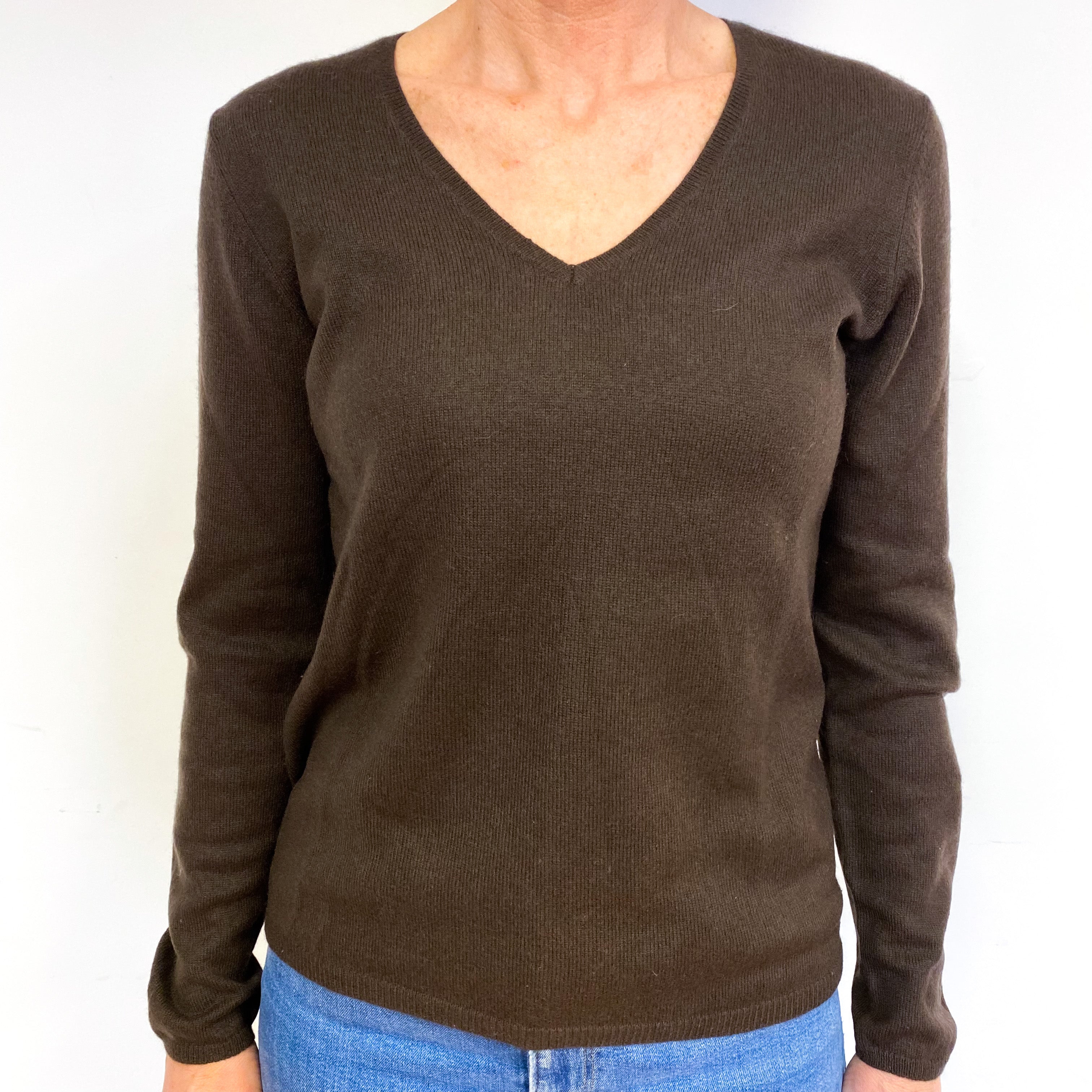 Muted Brown Cashmere V-Neck Jumper Medium