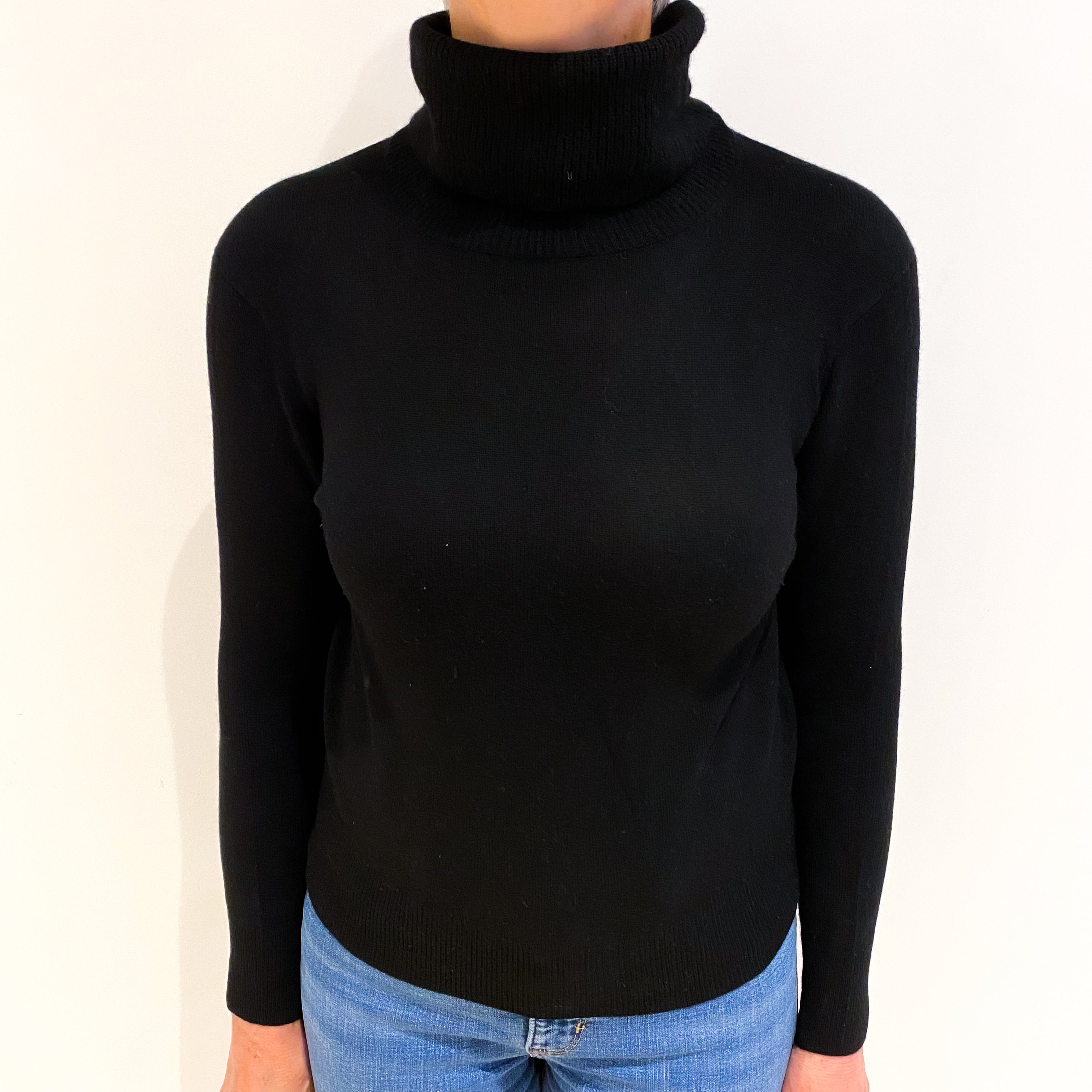 Black Cashmere Polo Neck Jumper Medium