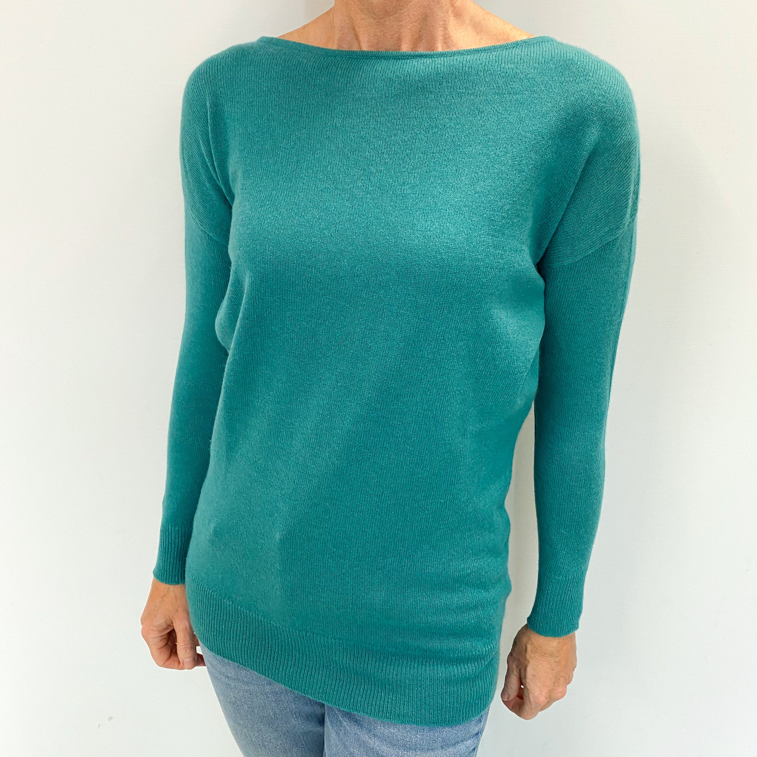Turquoise Green Cashmere Slash Neck Jumper Small