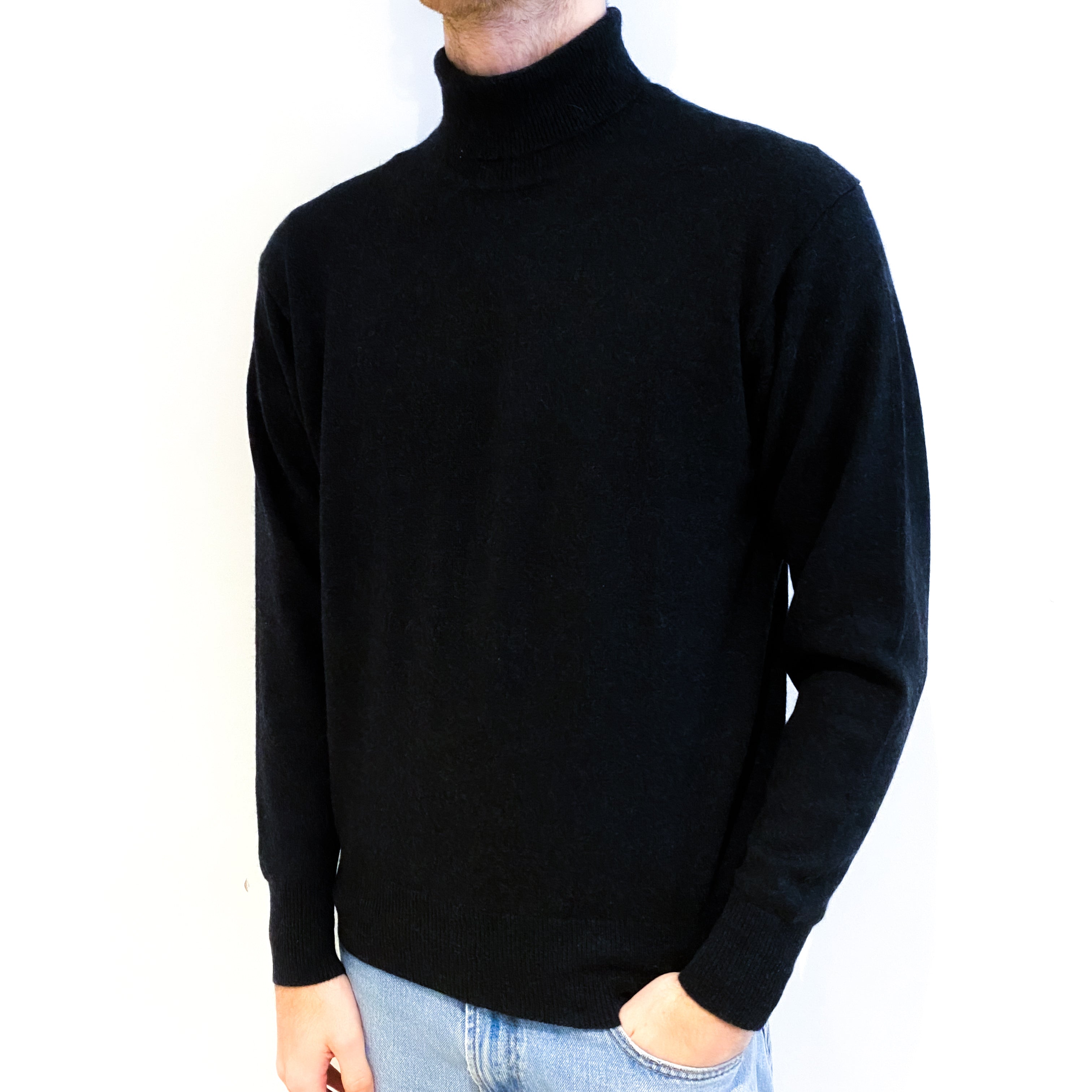Men's Charcoal Grey Cashmere Polo Neck Jumper Large