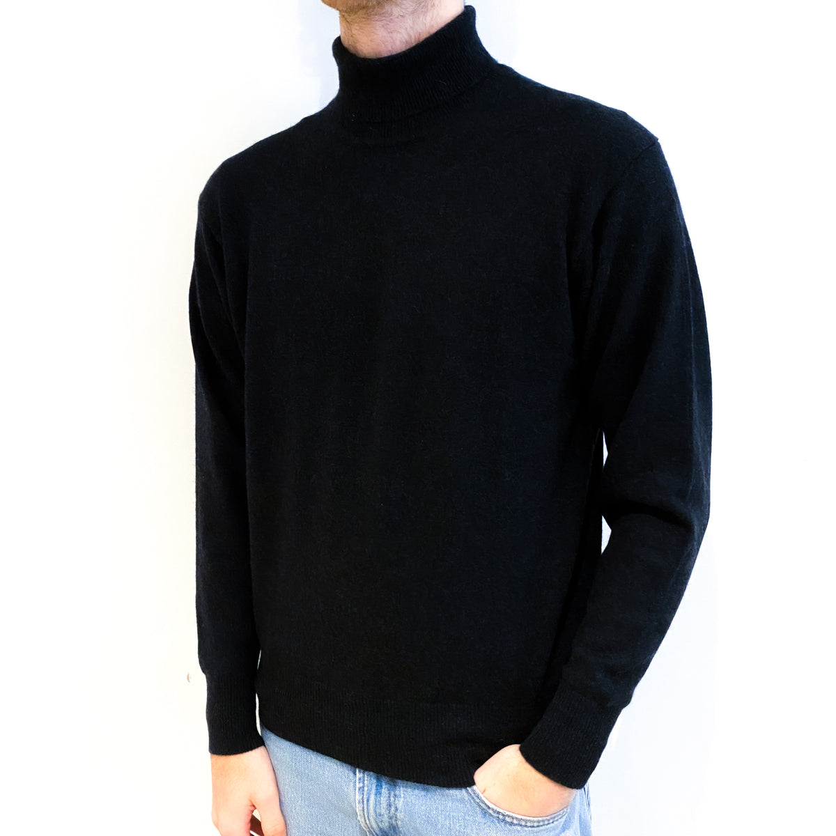 Men's Charcoal Grey Cashmere Polo Neck Jumper Large