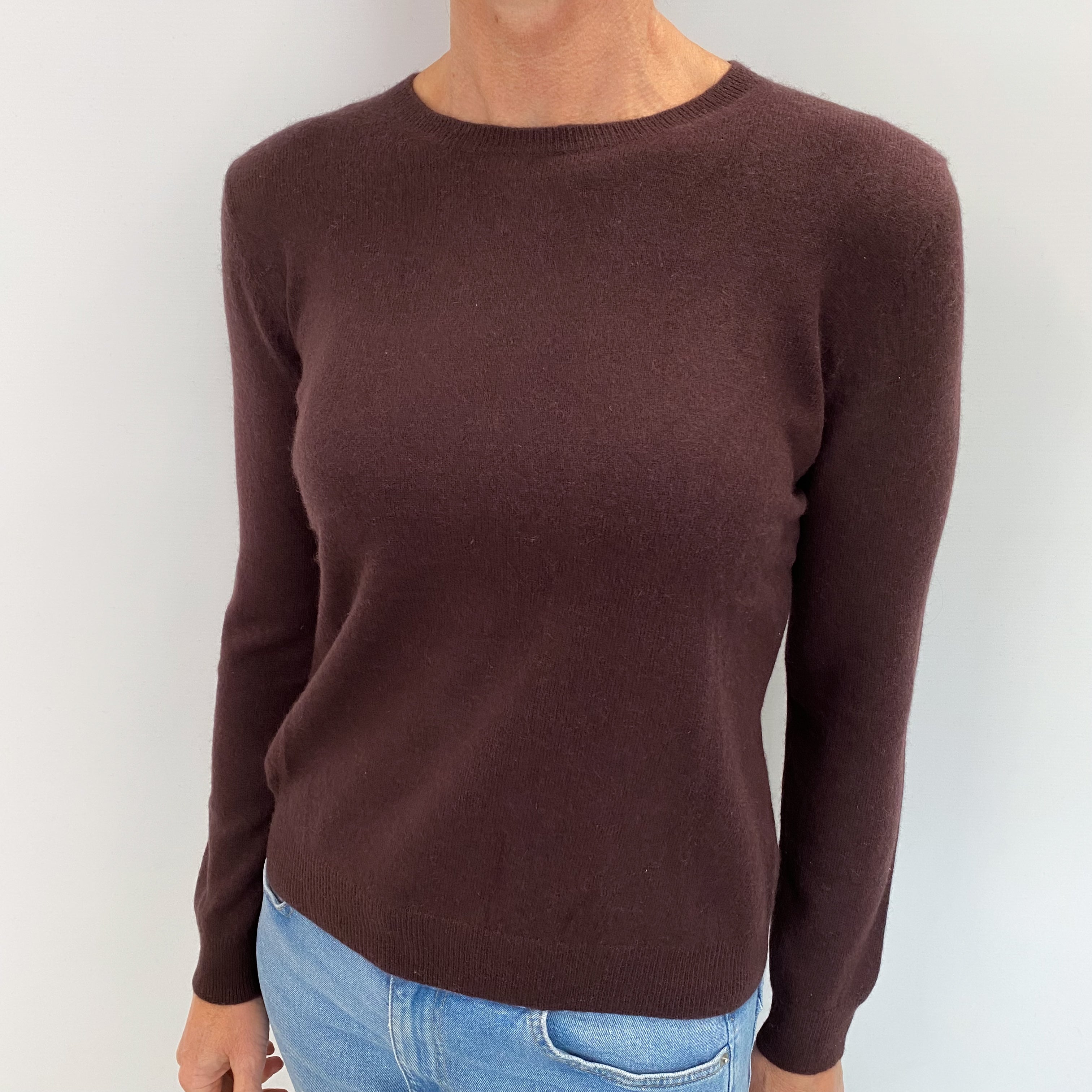 Dark Brown Cashmere Crew Neck Jumper Small