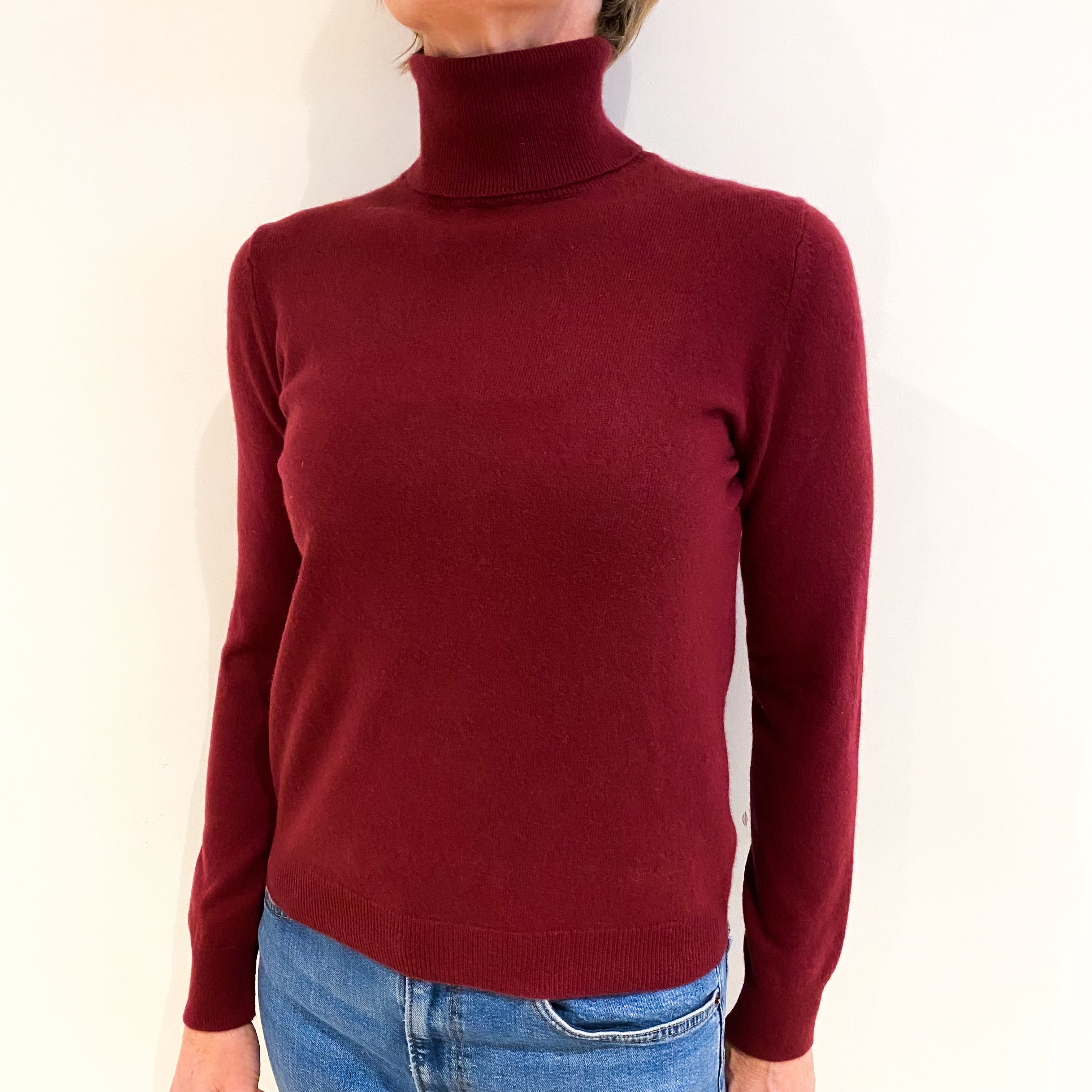 Rust Red Cashmere Polo Neck Jumper Small