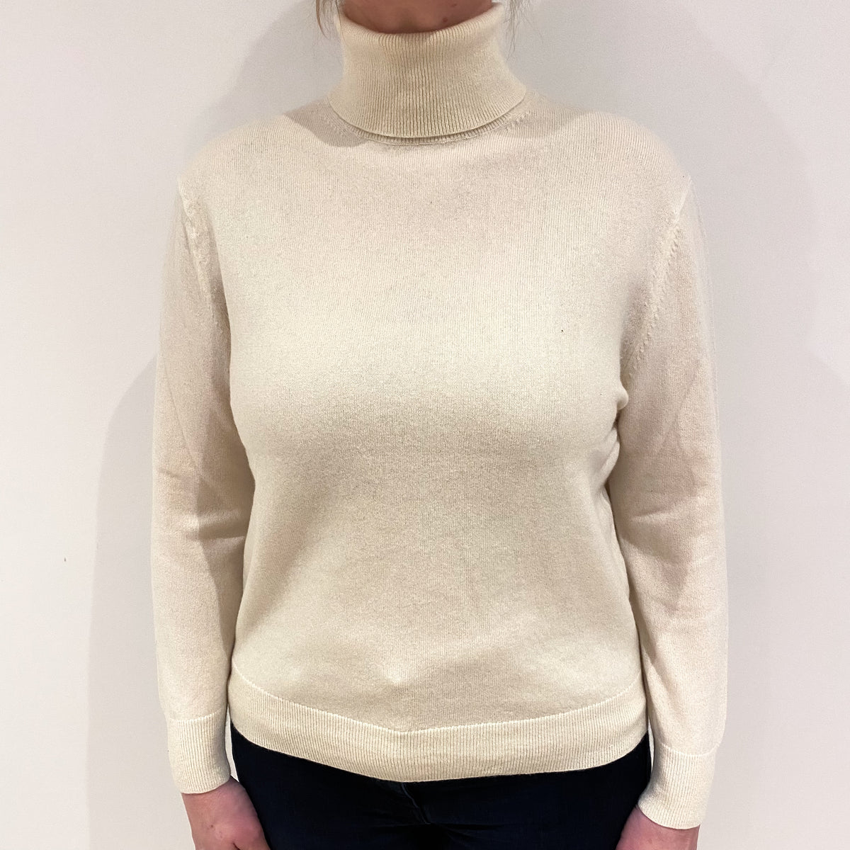 Vanilla Cream Cashmere Polo Neck Jumper Large