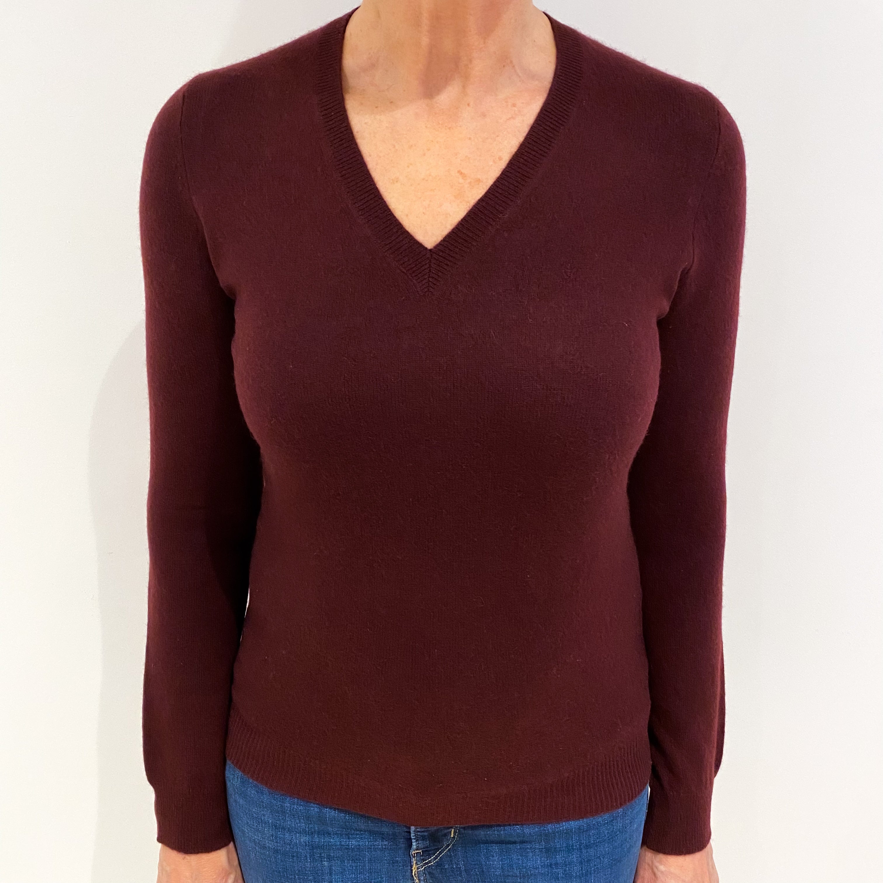 Mulberry Red Cashmere V Neck Jumper Medium