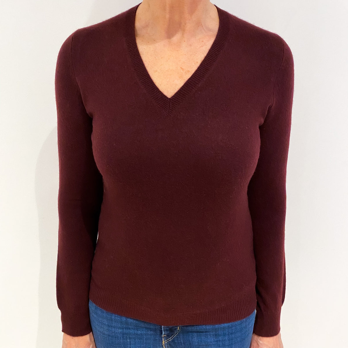Mulberry Red Cashmere V Neck Jumper Medium