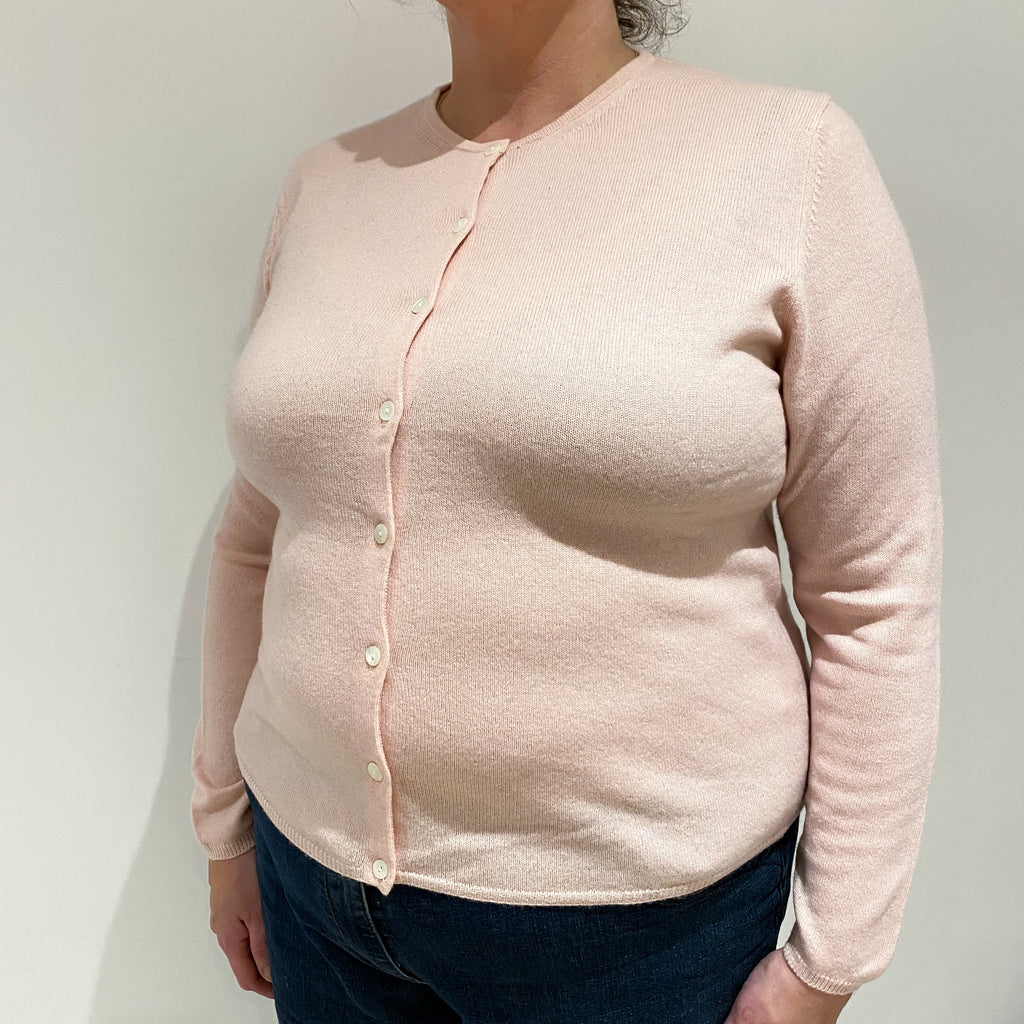 Pale Pink Cashmere Crew Neck Cardigan Extra Large