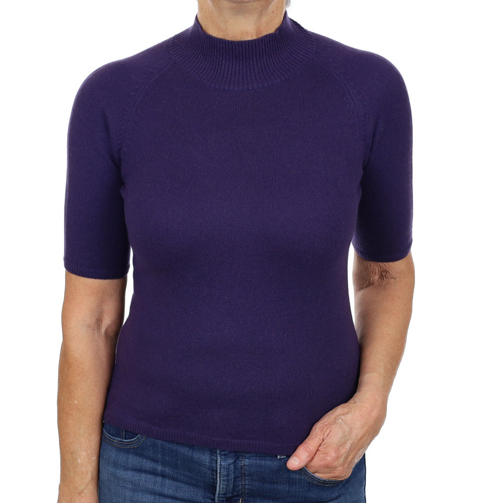 Grape Purple Cashmere Turtle Neck Short Sleeved Jumper Medium