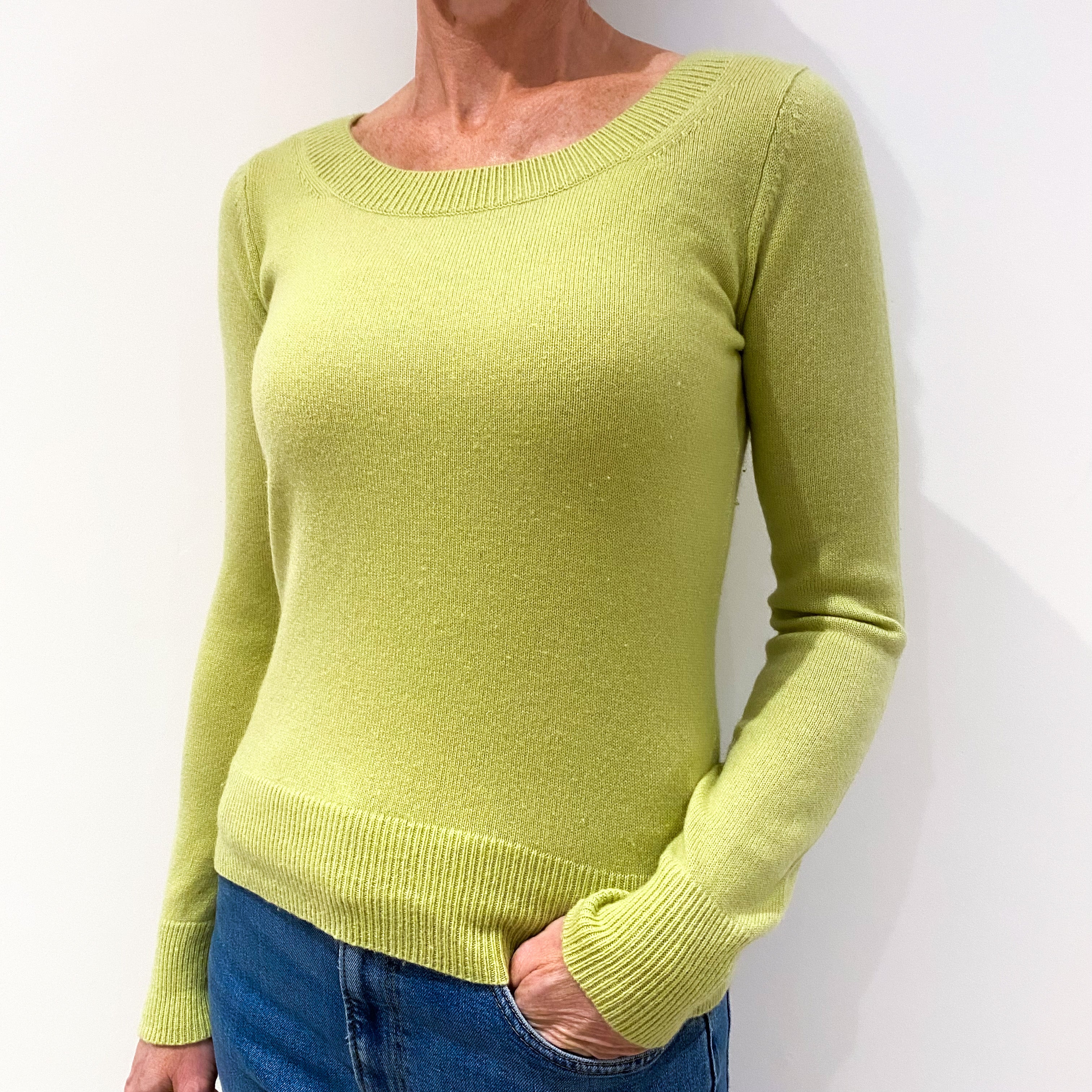 Pistachio Green Cashmere Crew Neck Jumper Small