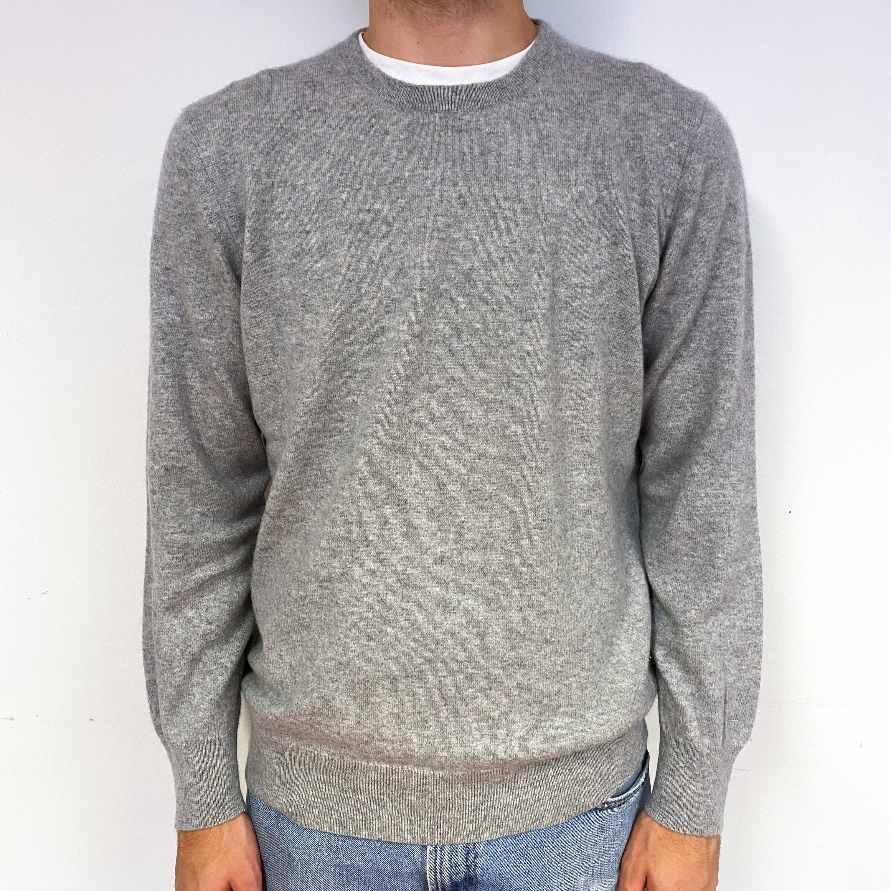 Men's Smoke Grey Cashmere Crew Neck Jumper Large