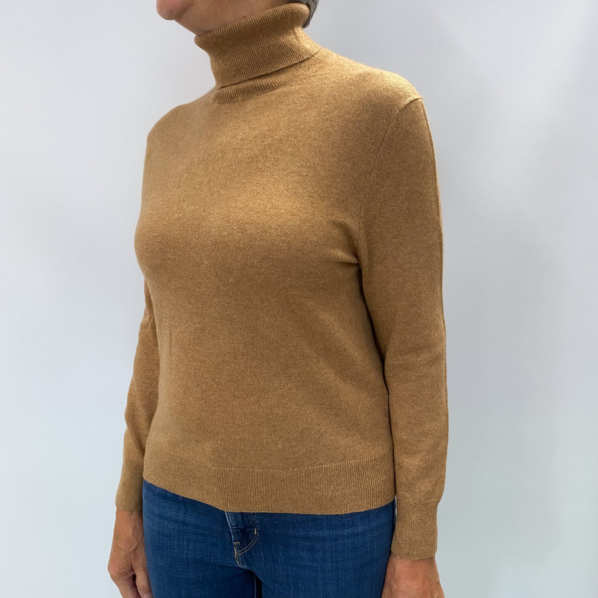 Butterscotch Brown Cashmere Polo Neck Jumper Medium