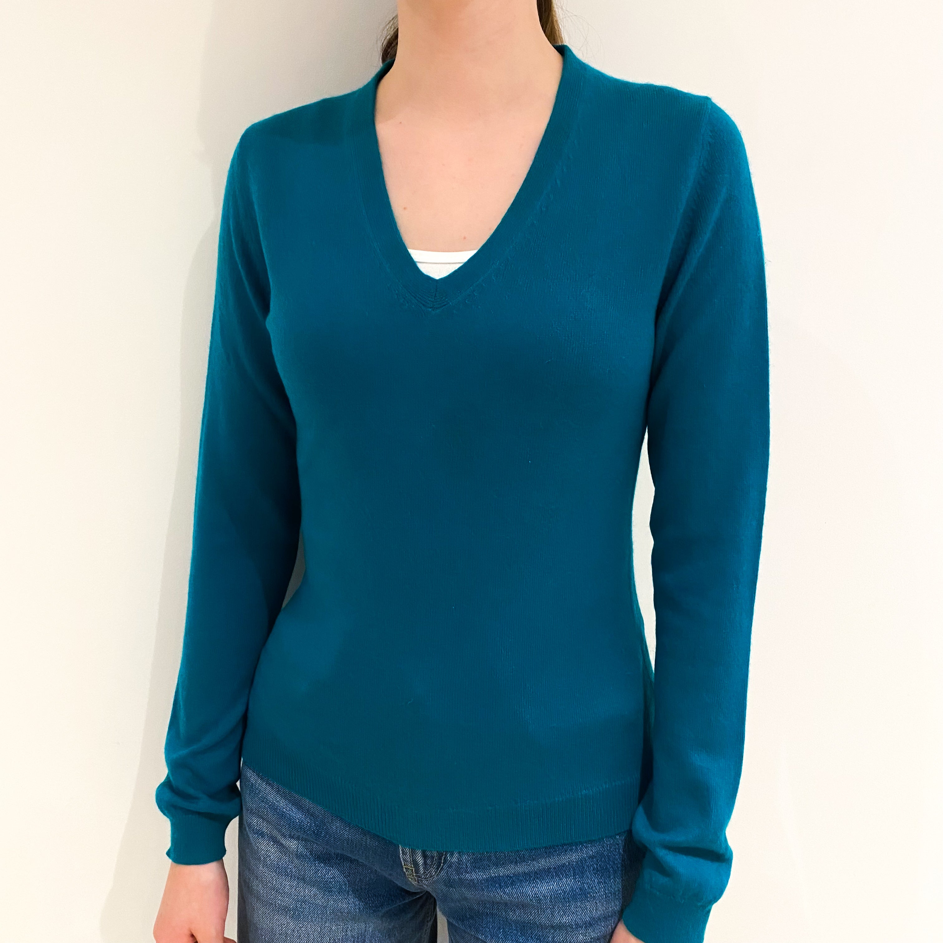 Deep Sea Green Cashmere V-Neck Jumper Extra Small