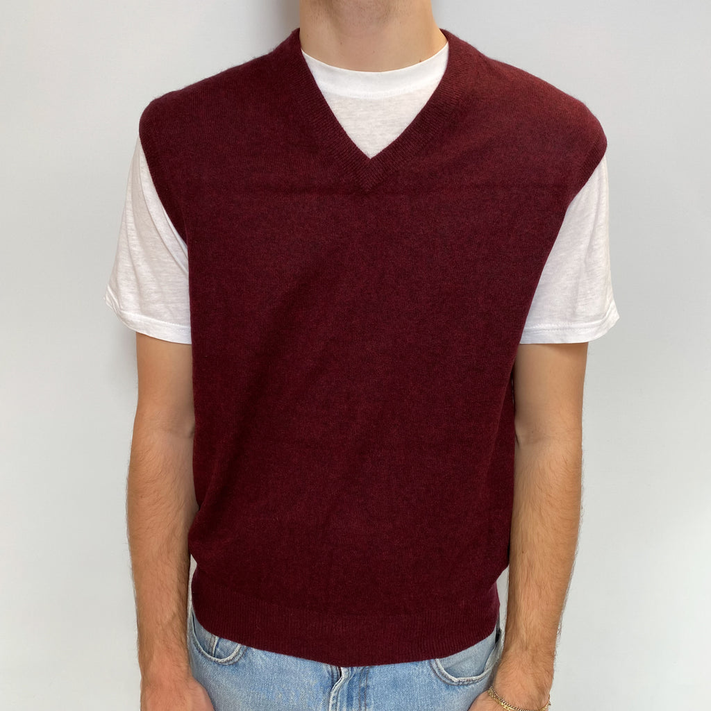 Men's Wine Red Cashmere V Neck Tank Top Large