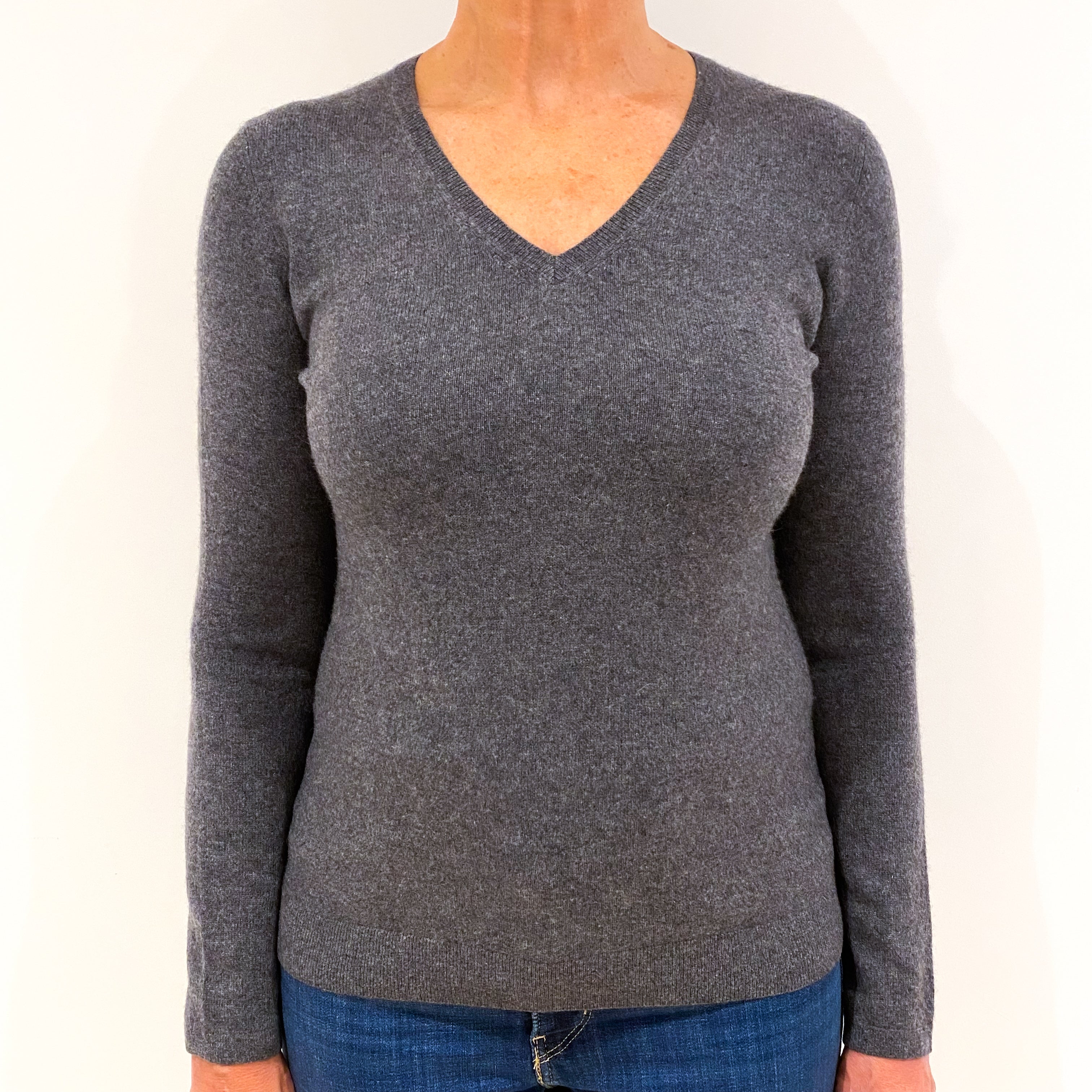 Slate Grey Cashmere V-Neck Jumper Medium
