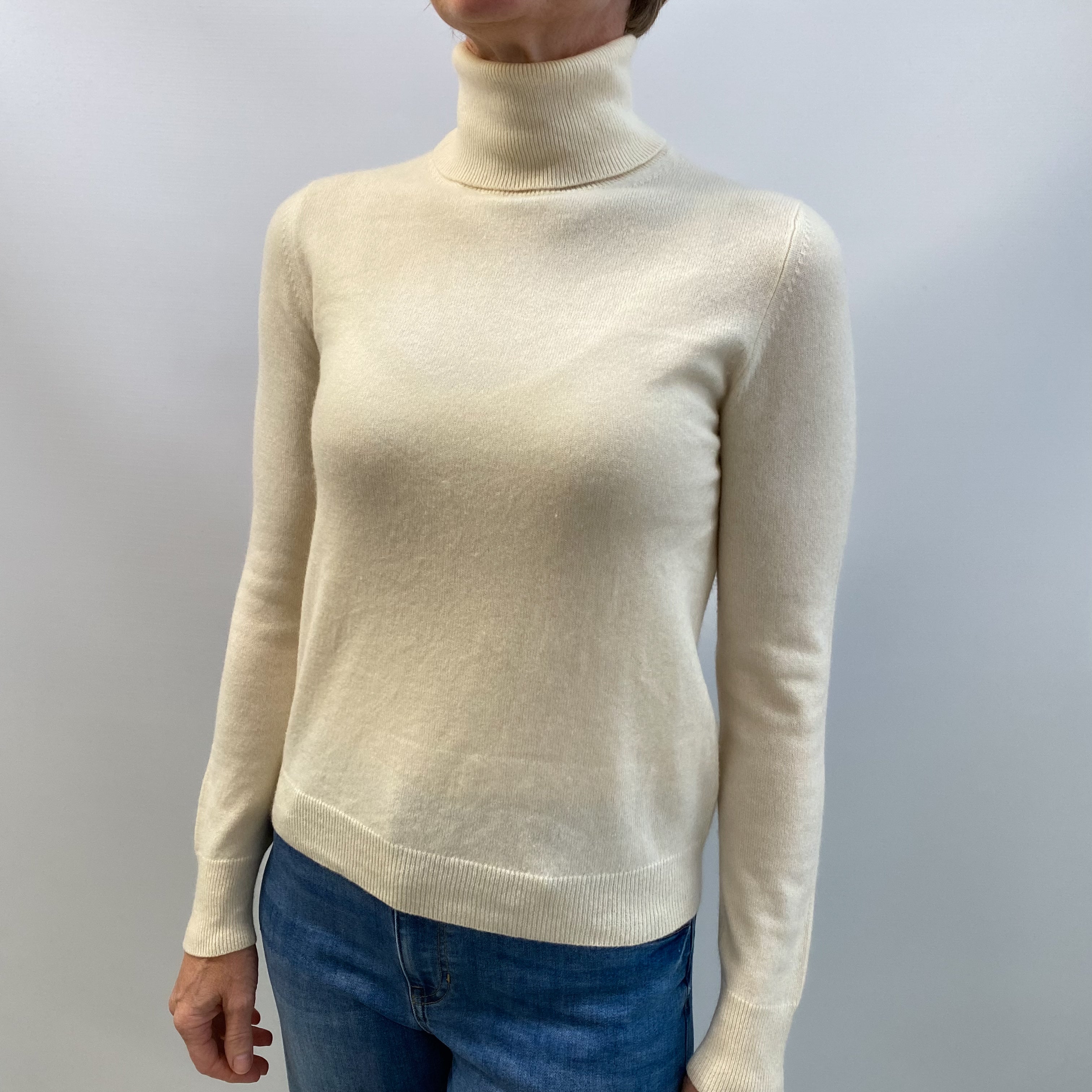Vanilla Cream Cashmere Polo Neck Jumper Small