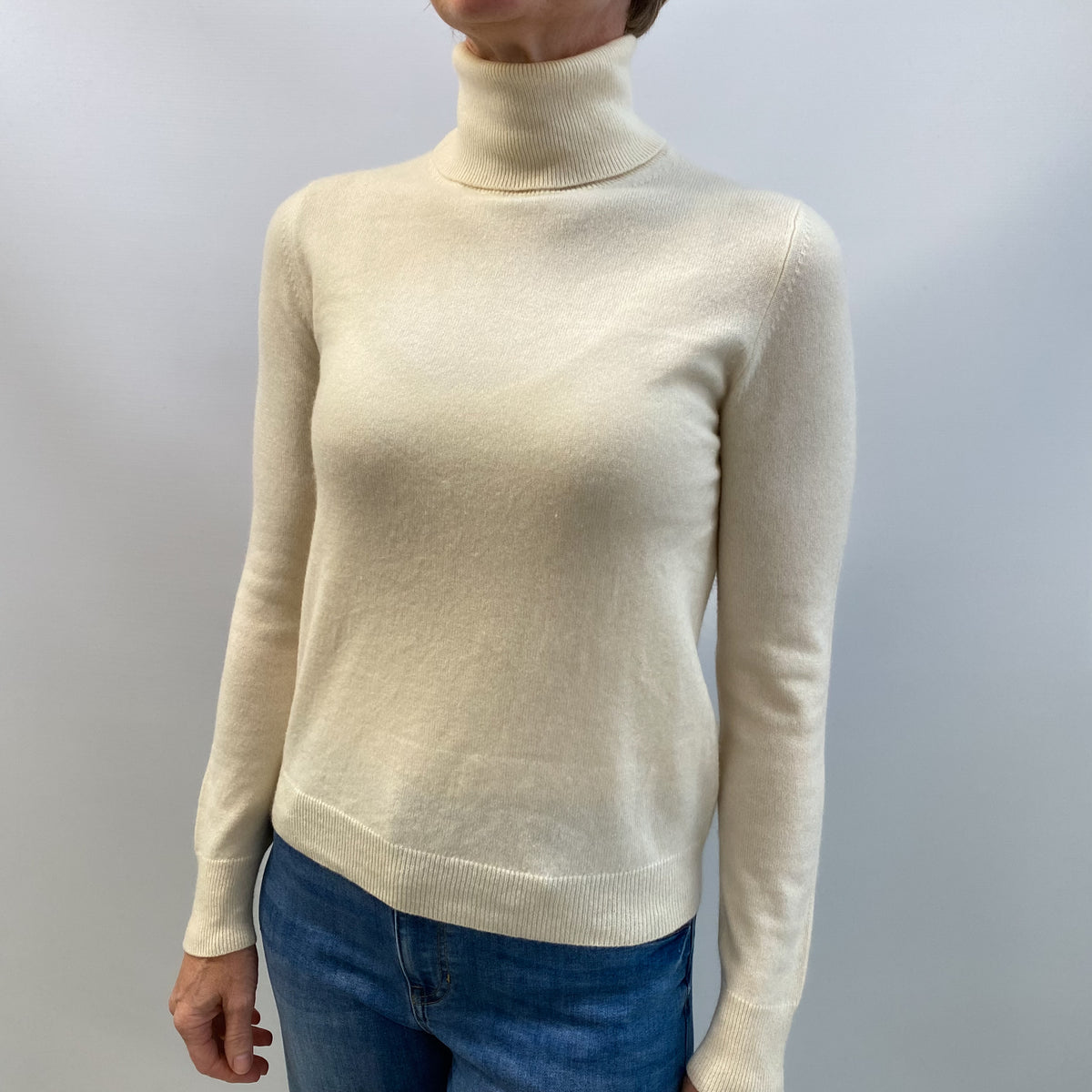 Vanilla Cream Cashmere Polo Neck Jumper Small
