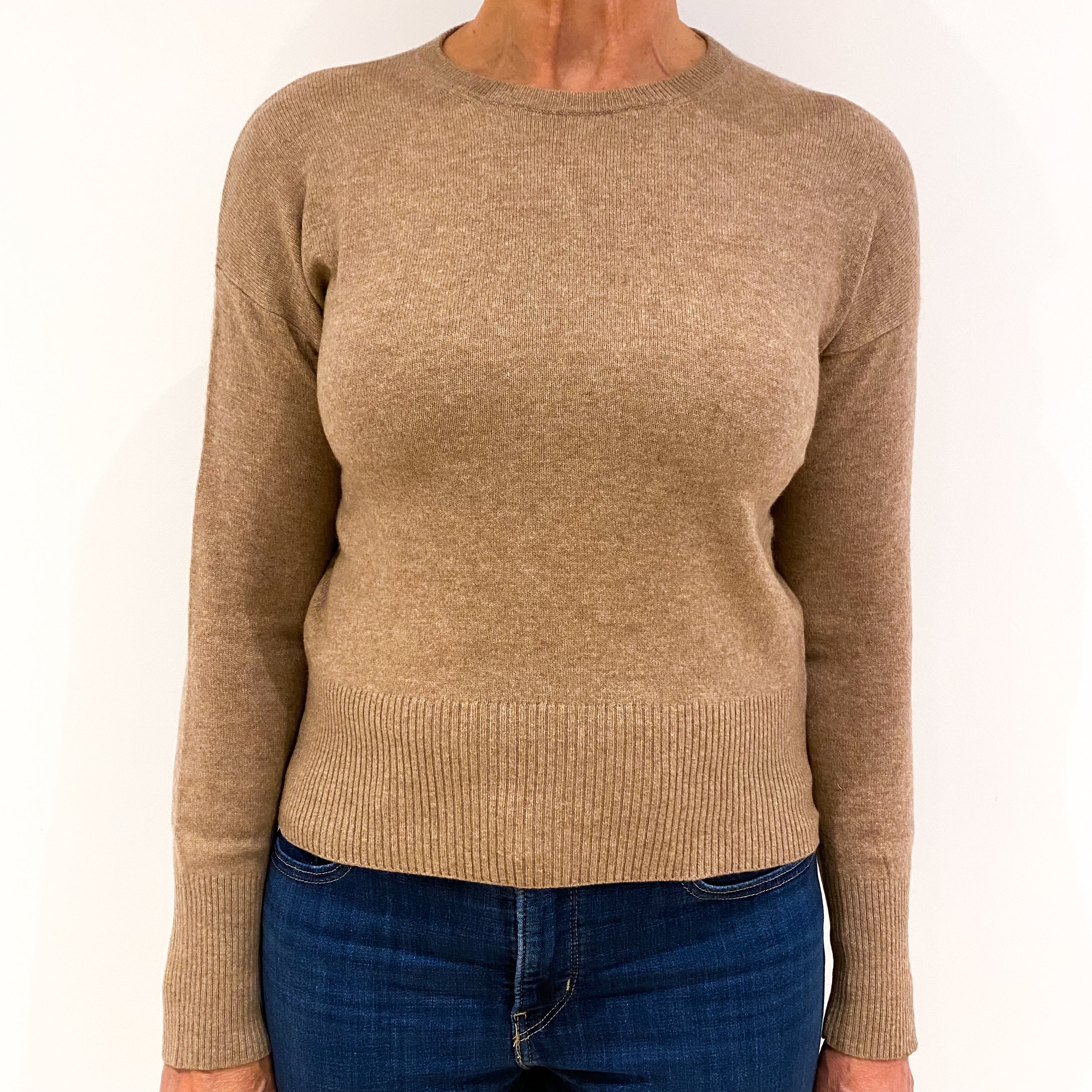 Fudge Brown Cashmere Crew Neck Jumper Medium