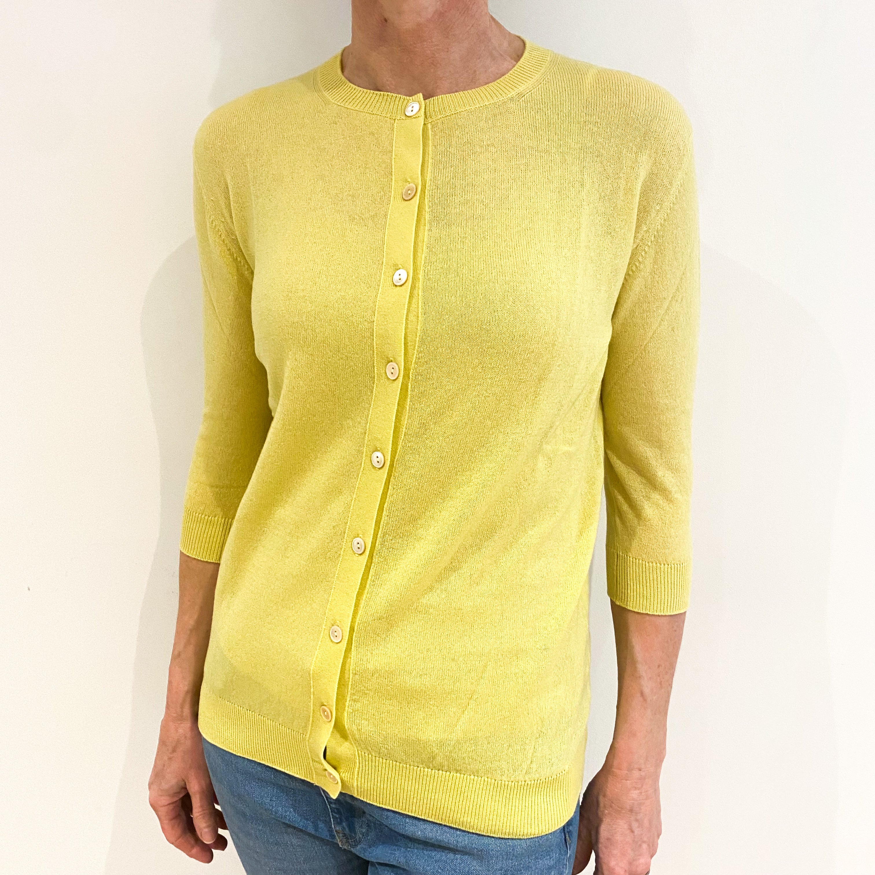 Brand New Scottish Johnstons Lemon Yellow Cashmere Cardigan Small
