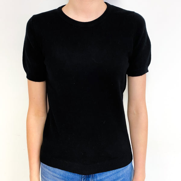 Black Short Sleeve Cashmere Crew Neck Jumper Extra Small