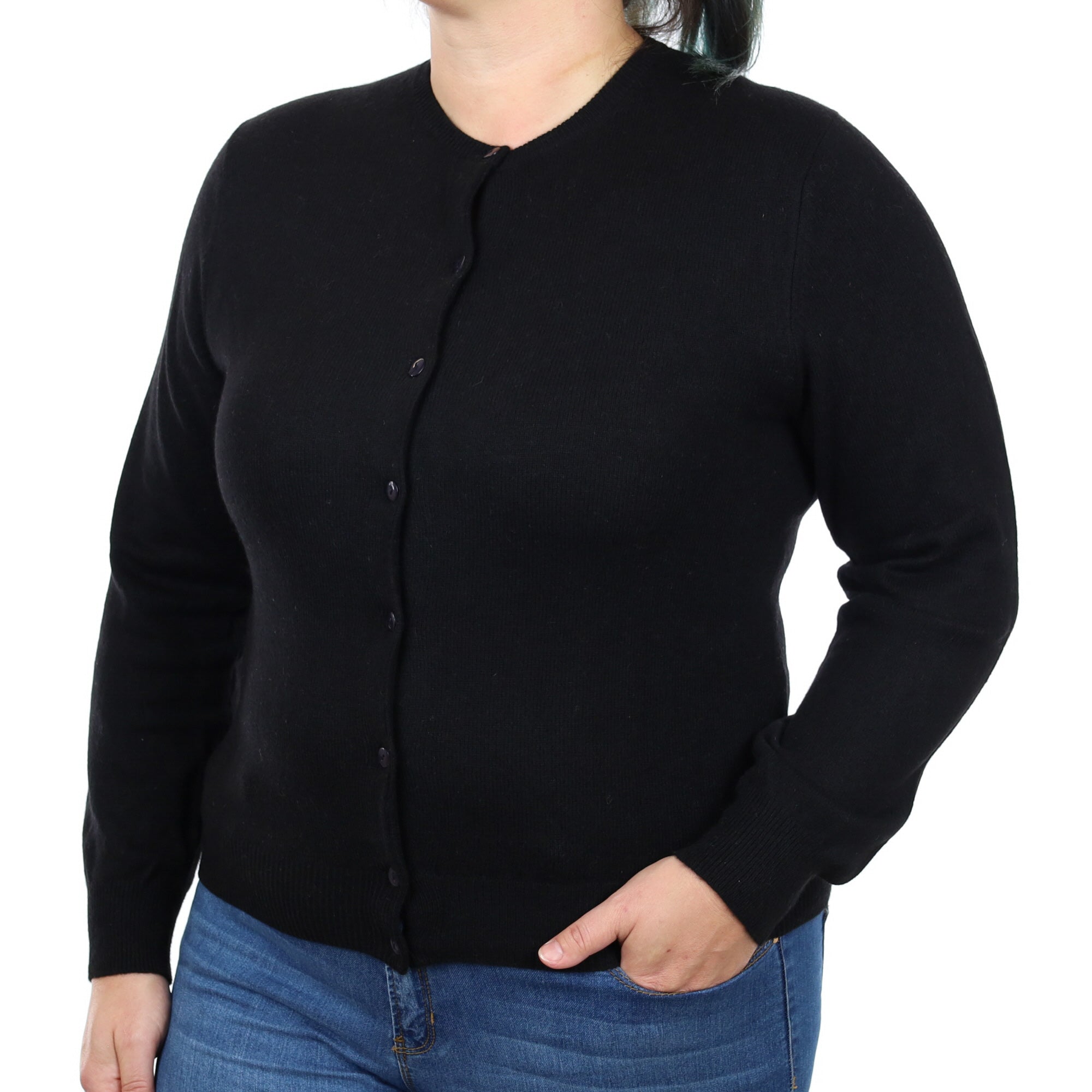 Black Cashmere Crew Neck Cardigan Large