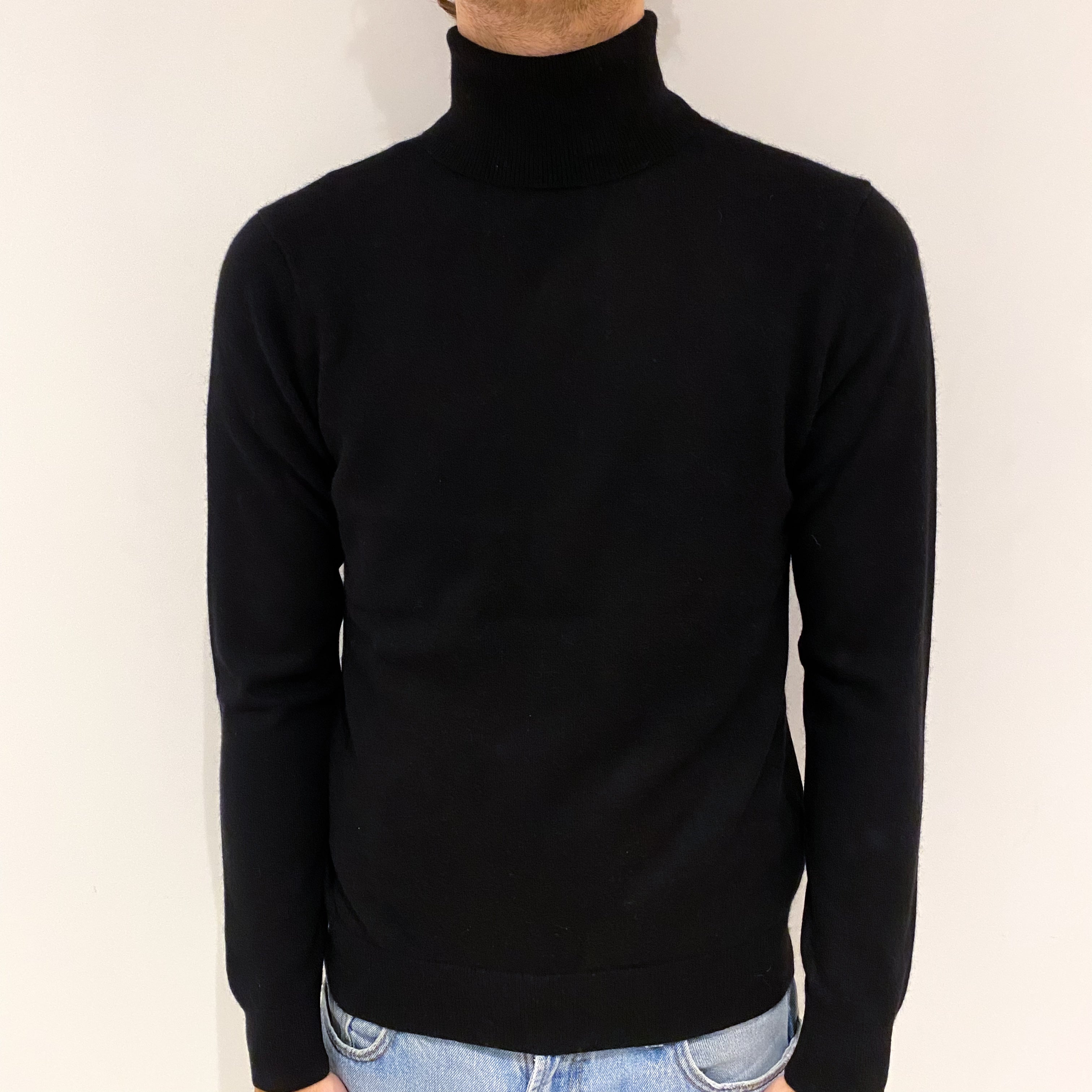 Men's Black Cashmere Polo Neck Jumper Large