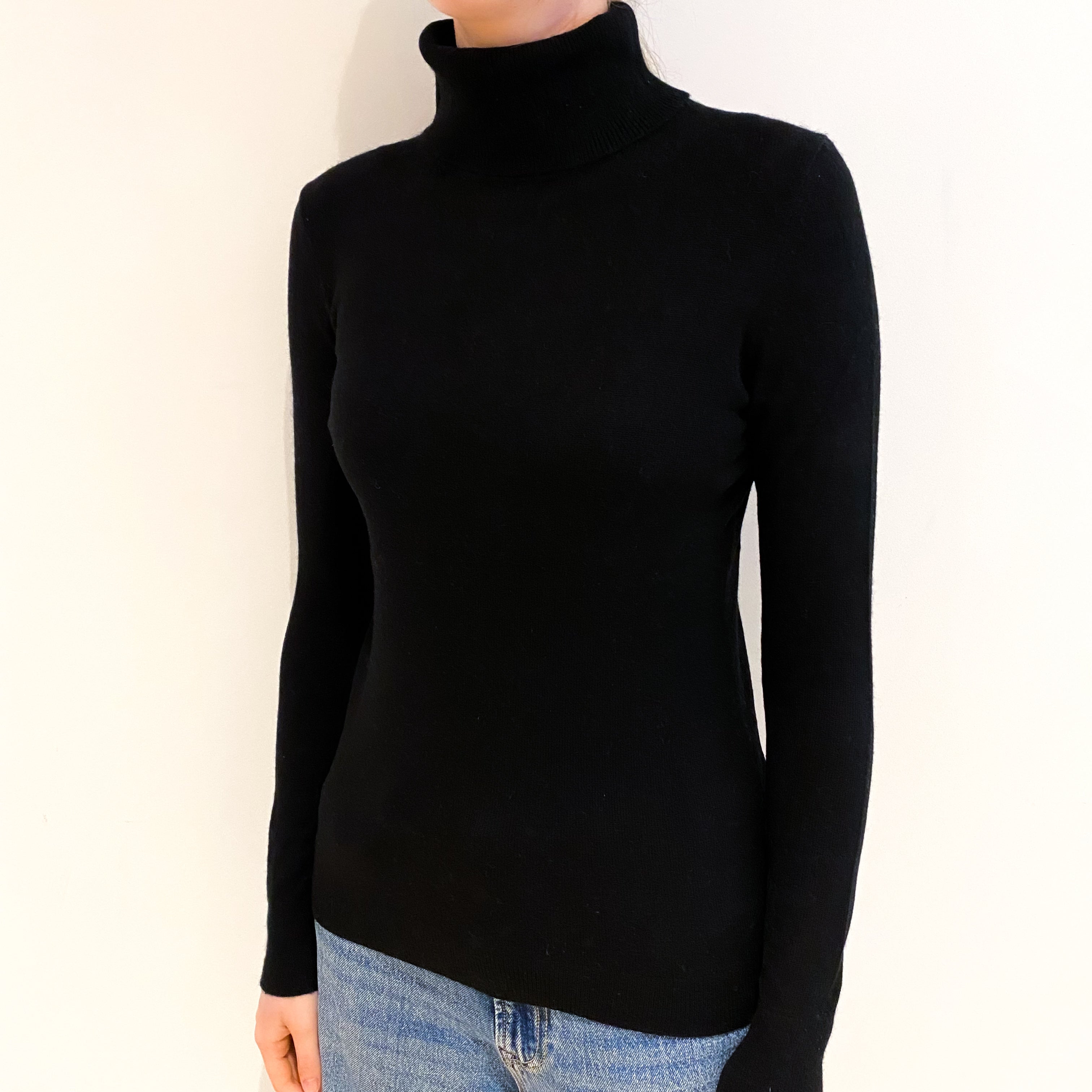 Black Cashmere Polo Neck Jumper Extra Small