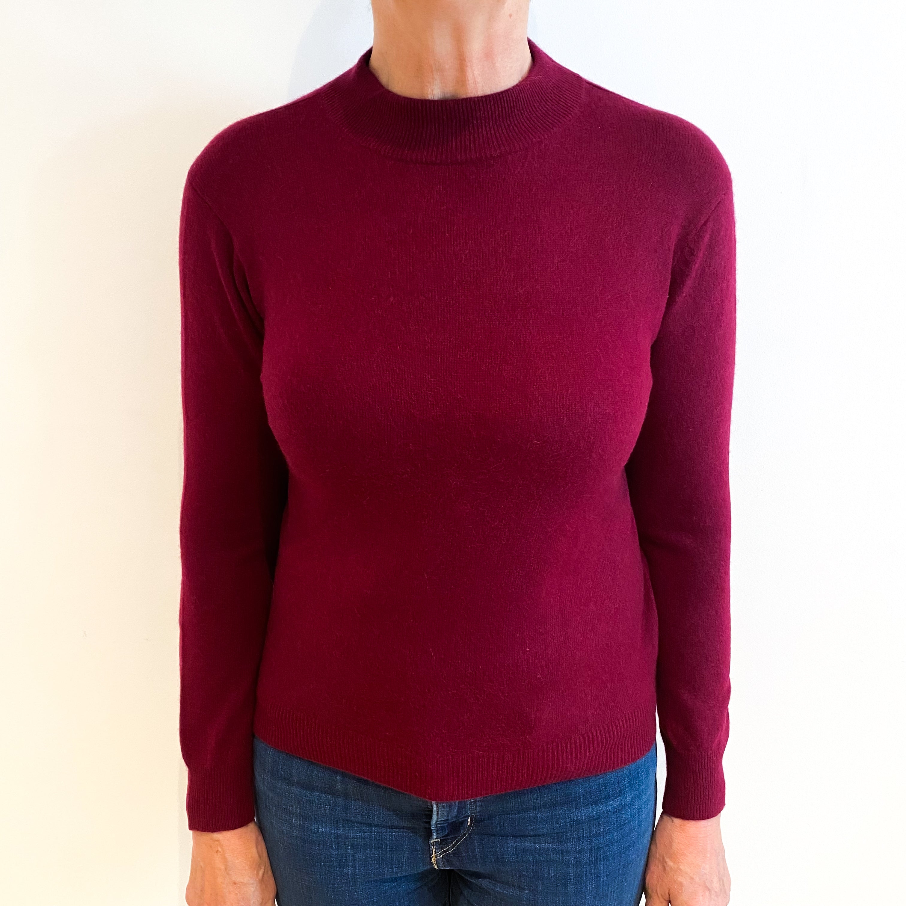 Burgundy Red Cashmere Turtle Neck Jumper Medium