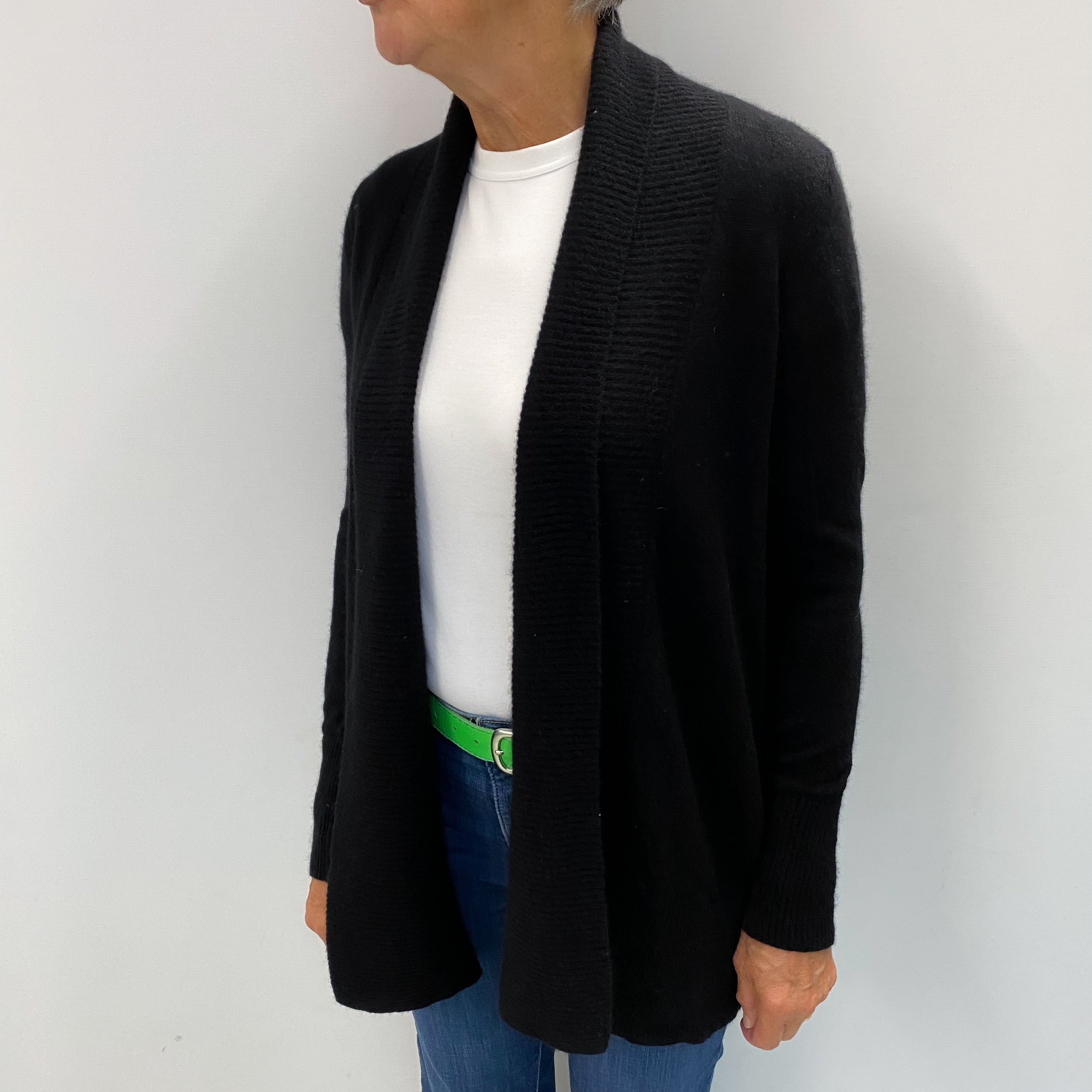 Black Cashmere Edge To Edge Cardigan Medium