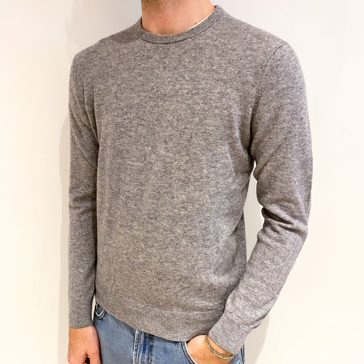 Men's Smoke Grey Cashmere Crew Neck Jumper Medium