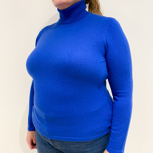 Cobalt Blue Cashmere Polo Neck Jumper Extra Large