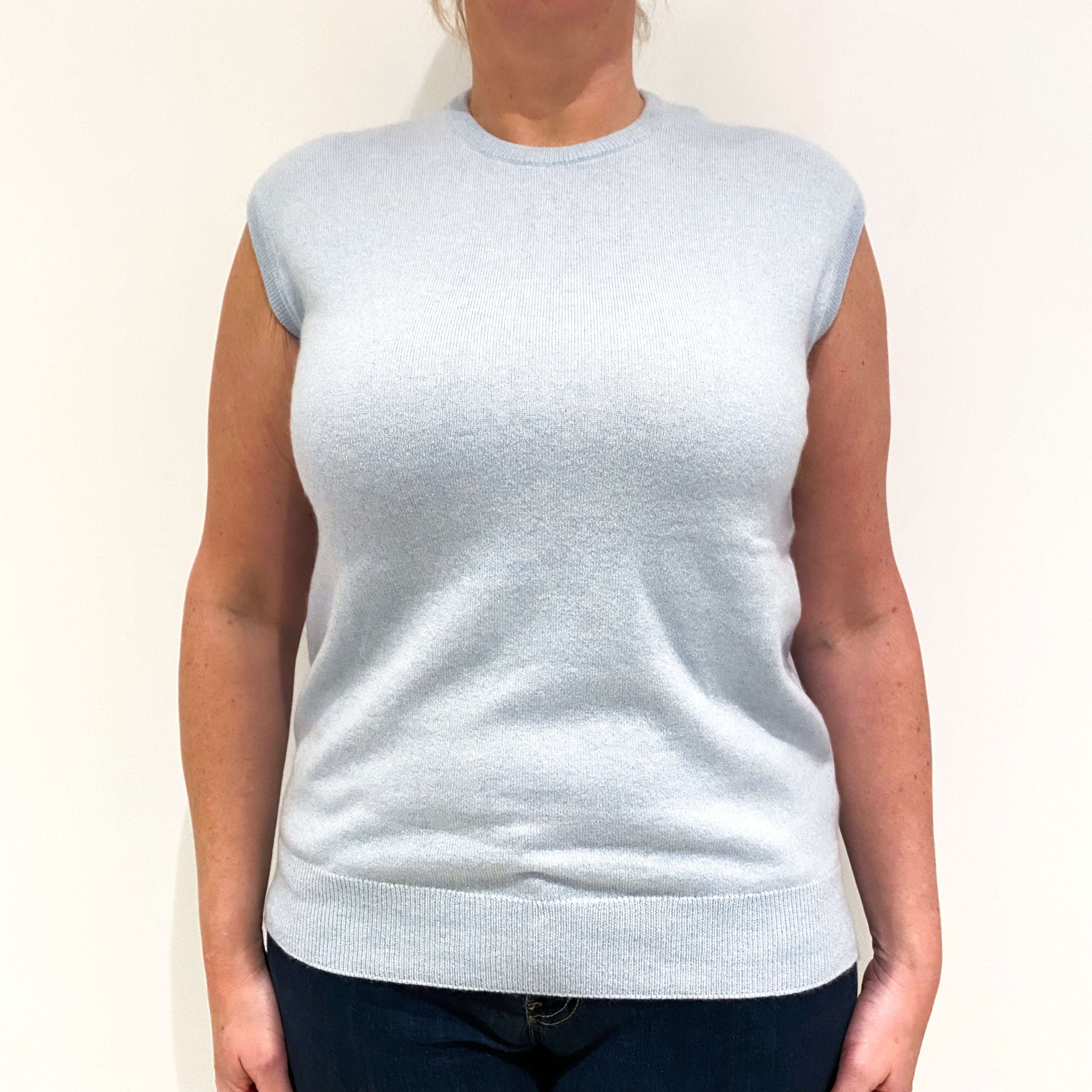 Ice Blue Cashmere Tank Top Crew Neck Jumper Large