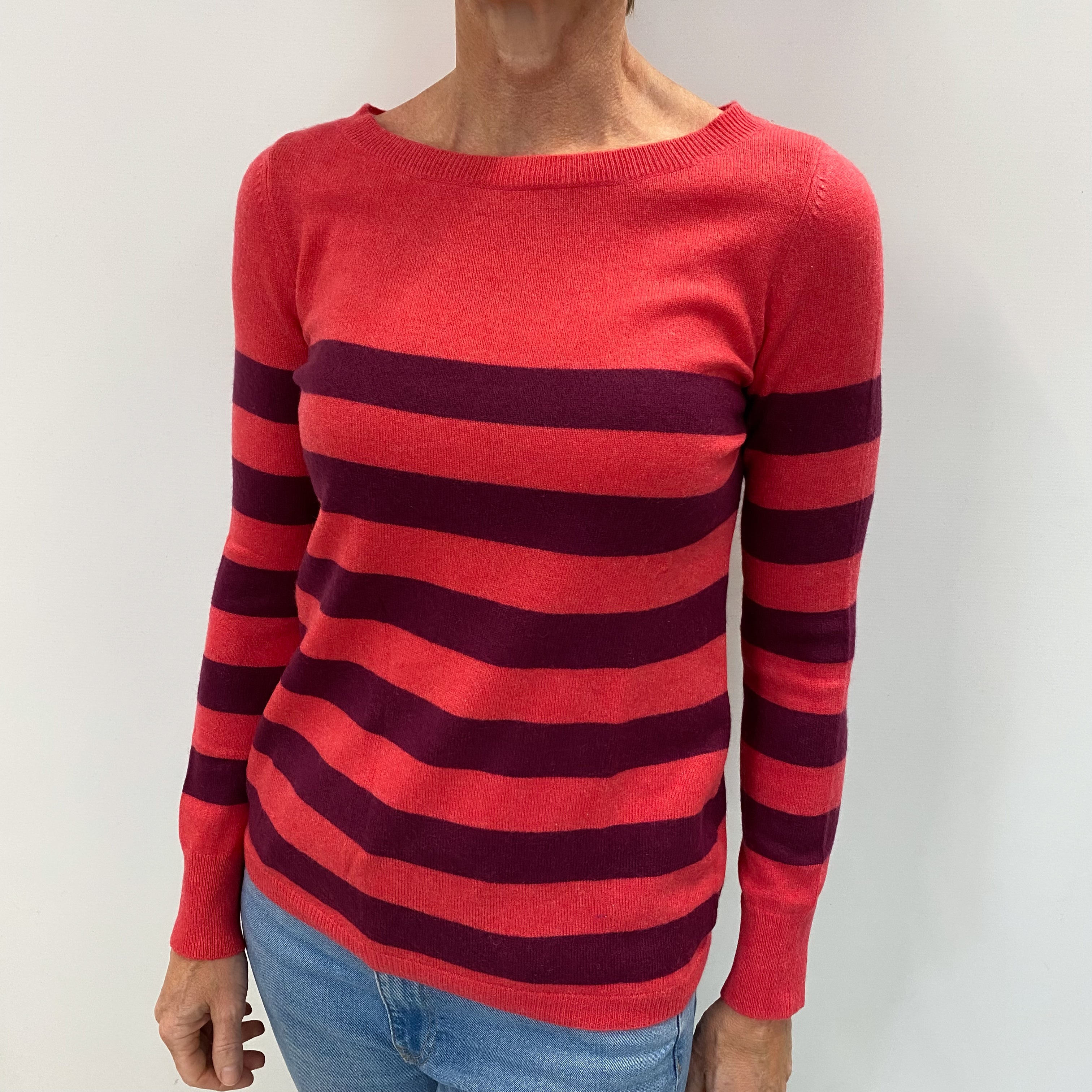 Cranberry And Mulberry Stripe Cashmere Crew Neck Jumper Small