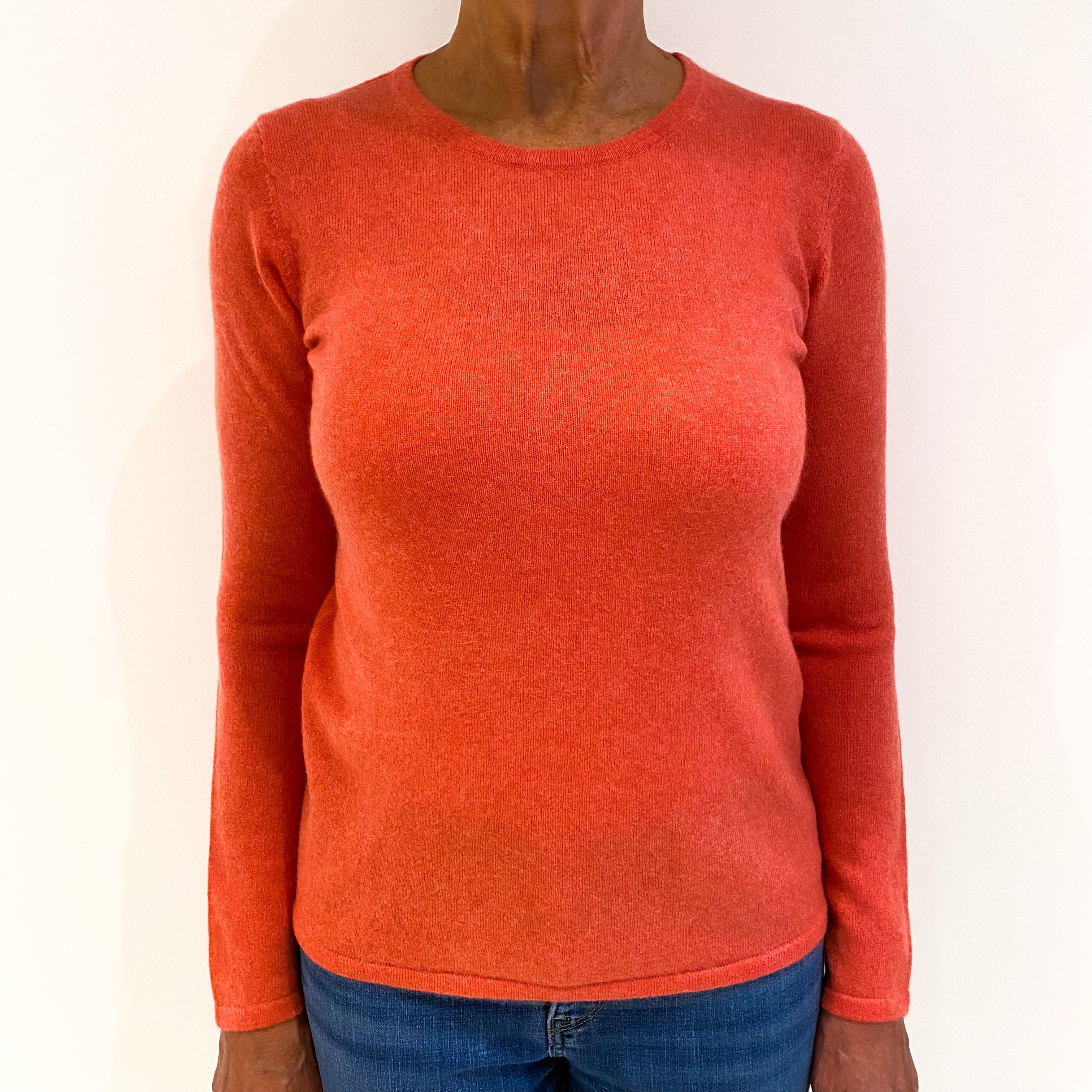 Coral Orange Cashmere Crew Neck Jumper Medium