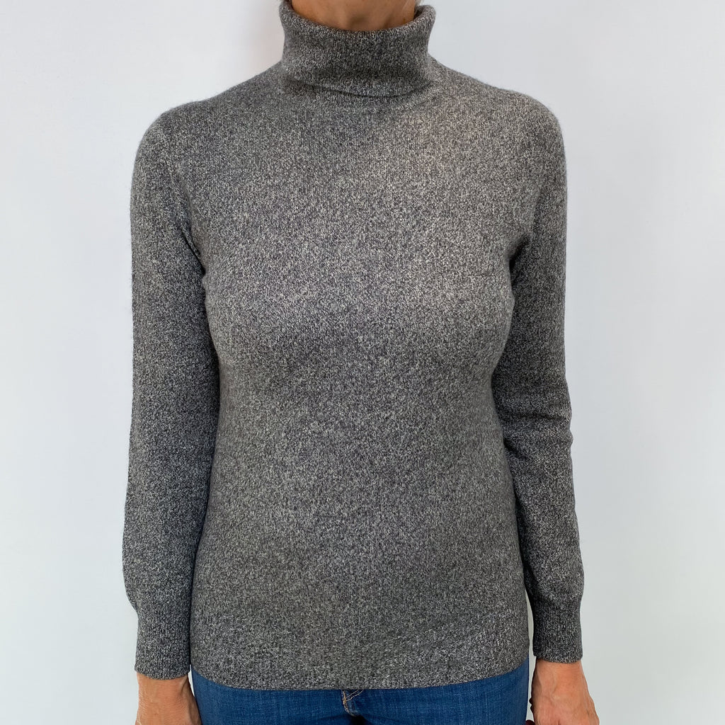 Slate Grey Marl Cashmere Polo Neck Jumper Medium