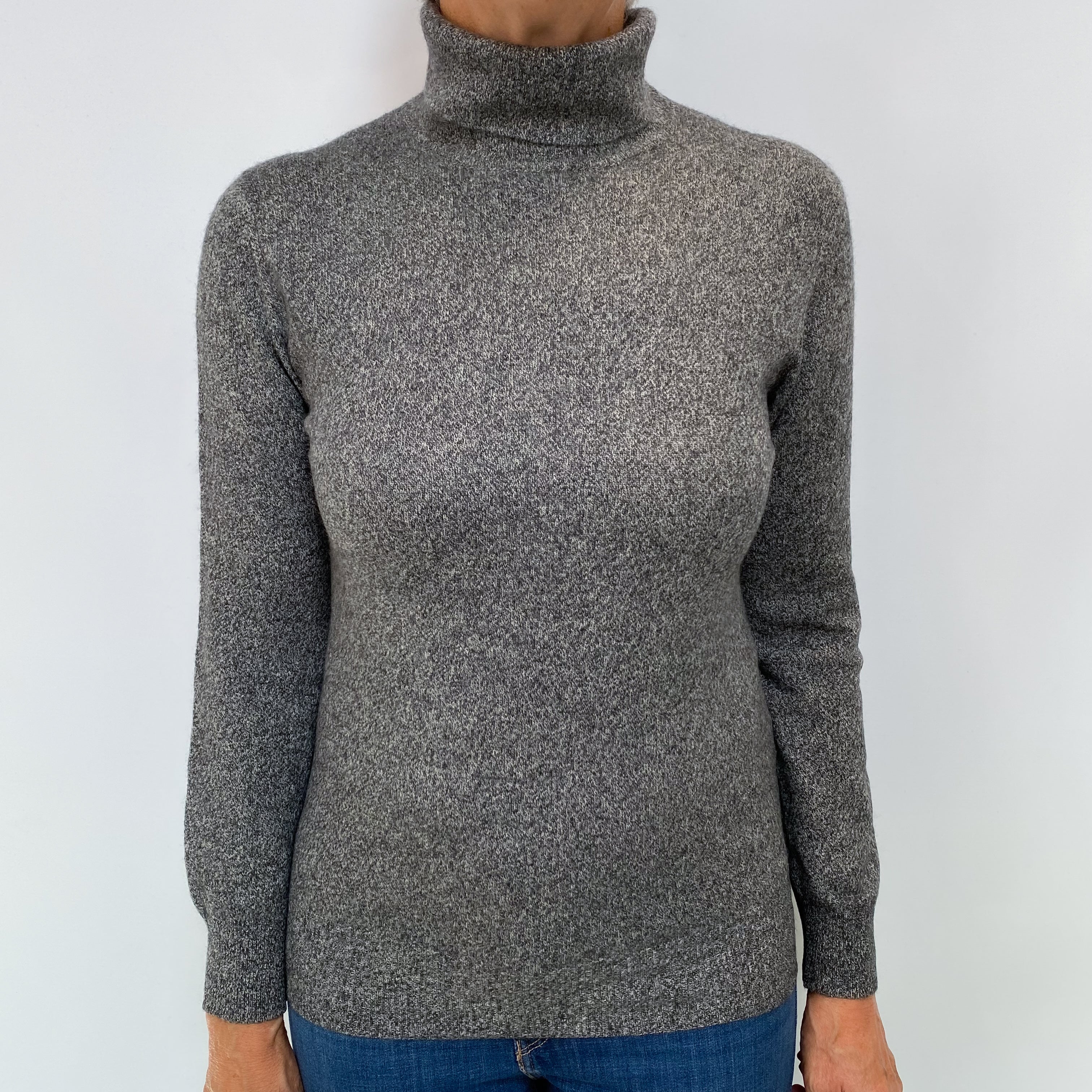 Slate Grey Marl Cashmere Polo Neck Jumper Medium