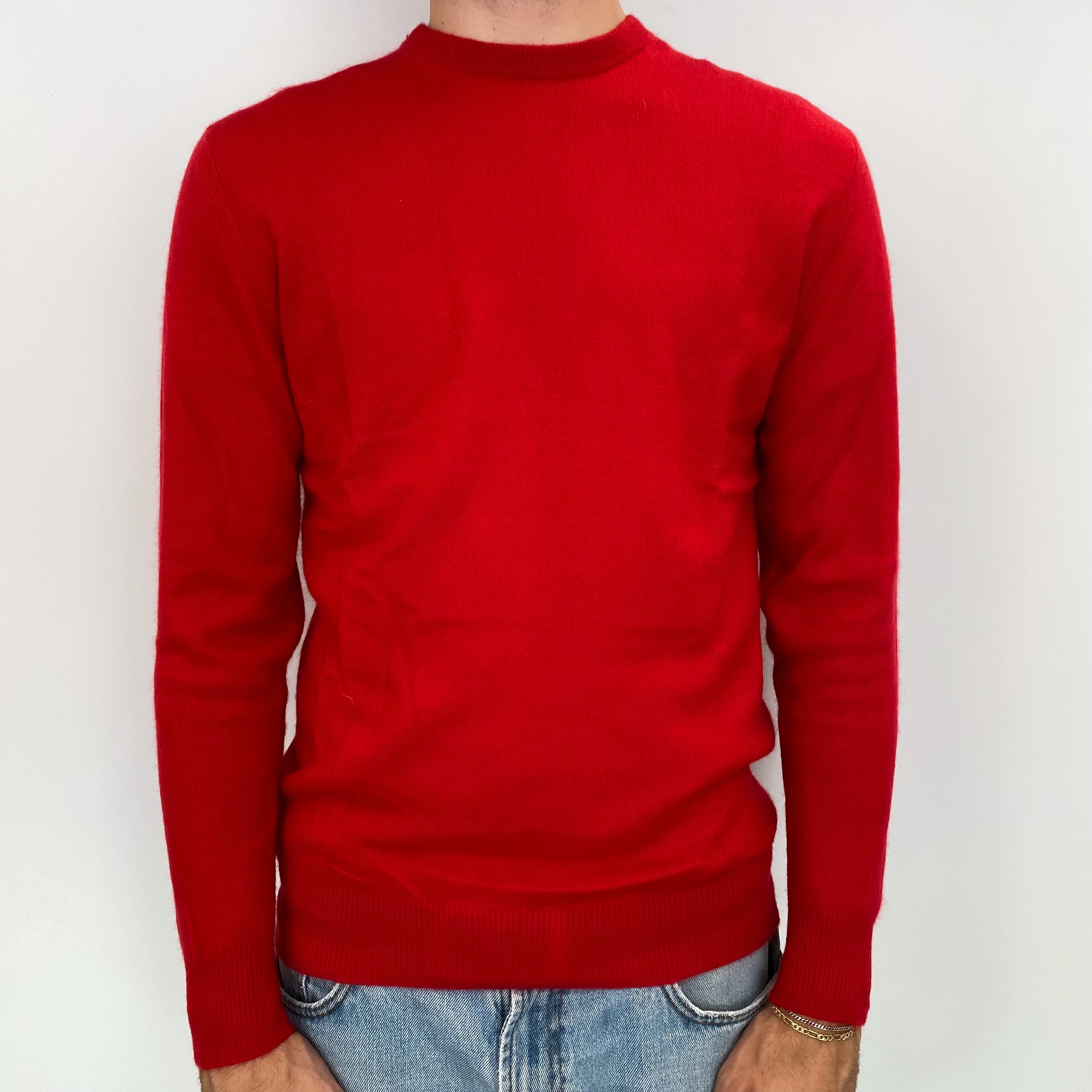 Men's Scarlet Red Cashmere Crew Neck Jumper Medium