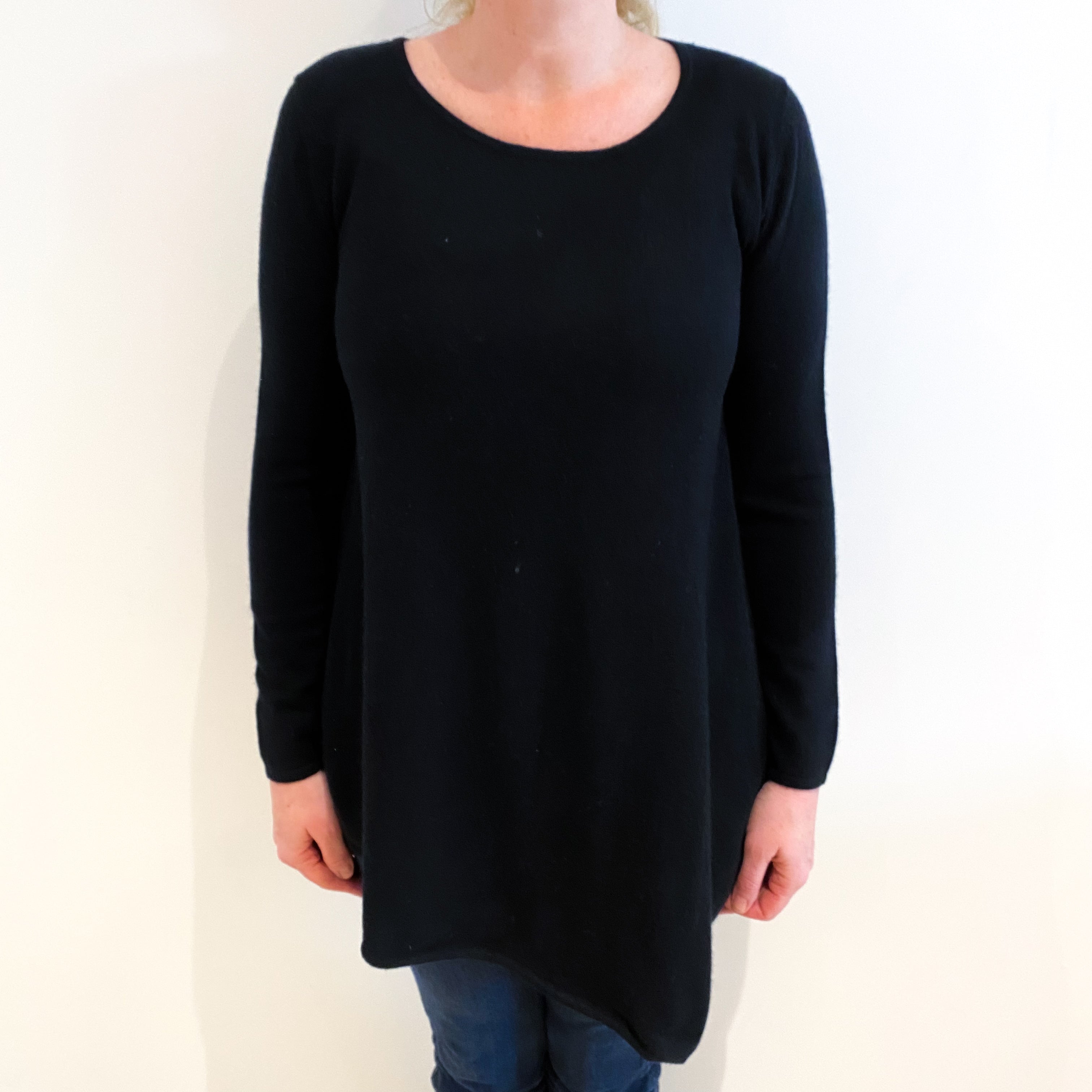 Black Cashmere Asymmetric Crew Neck Jumper Large