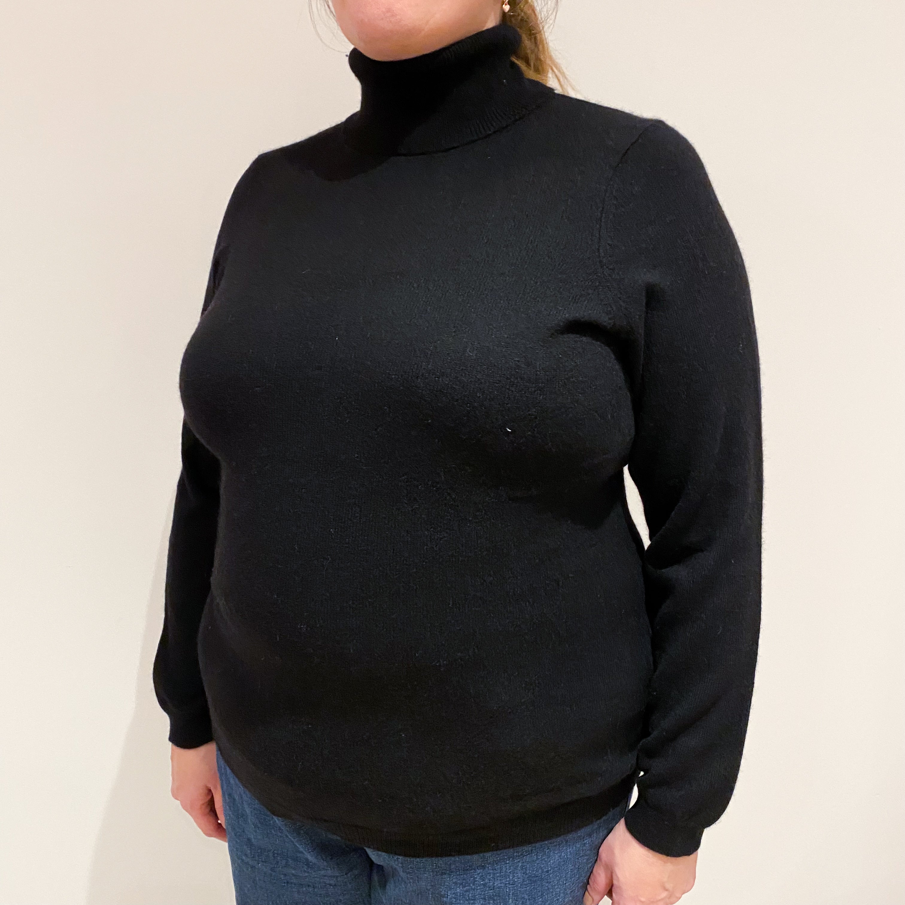 Black Cashmere Polo Neck Jumper Extra Large