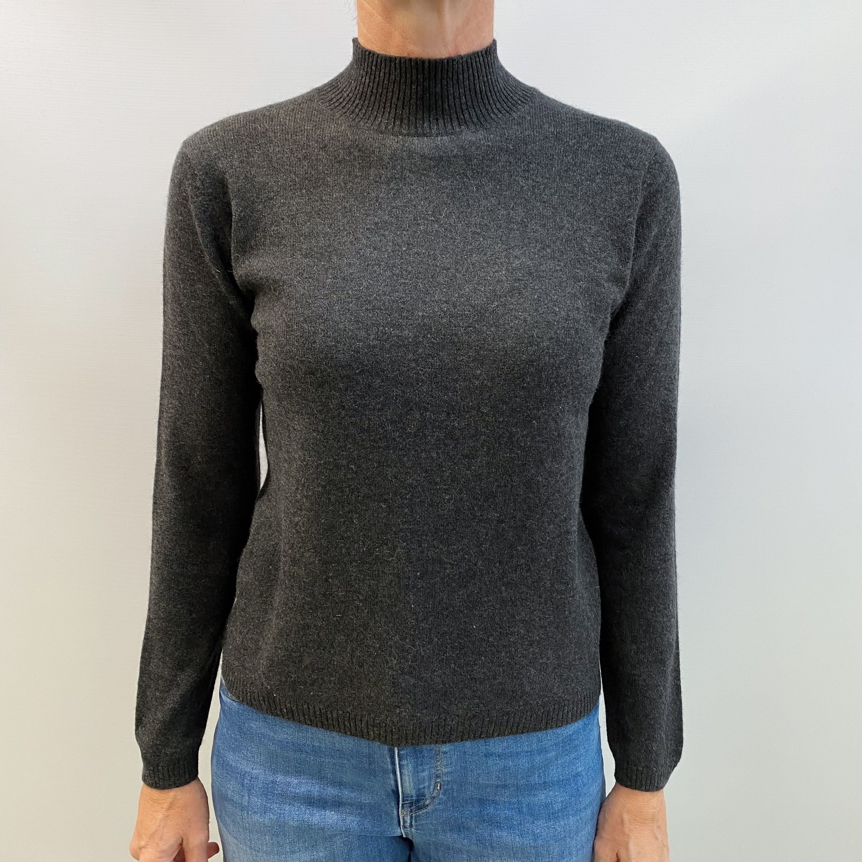 Charcoal Grey Cashmere Turtle Neck Jumper Small